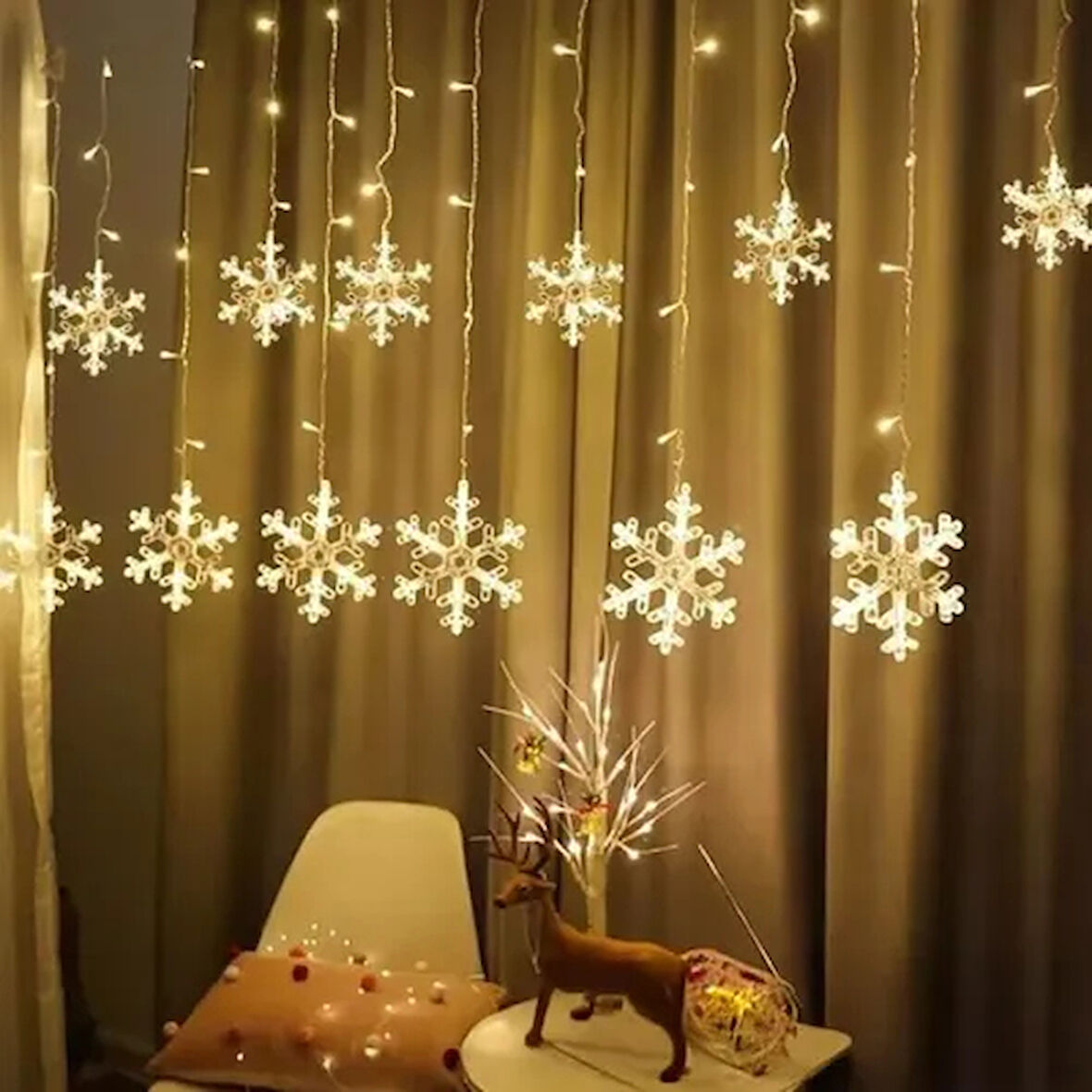 Dodes 3 Metre Saçaklı Kar Tanesi Perde LED