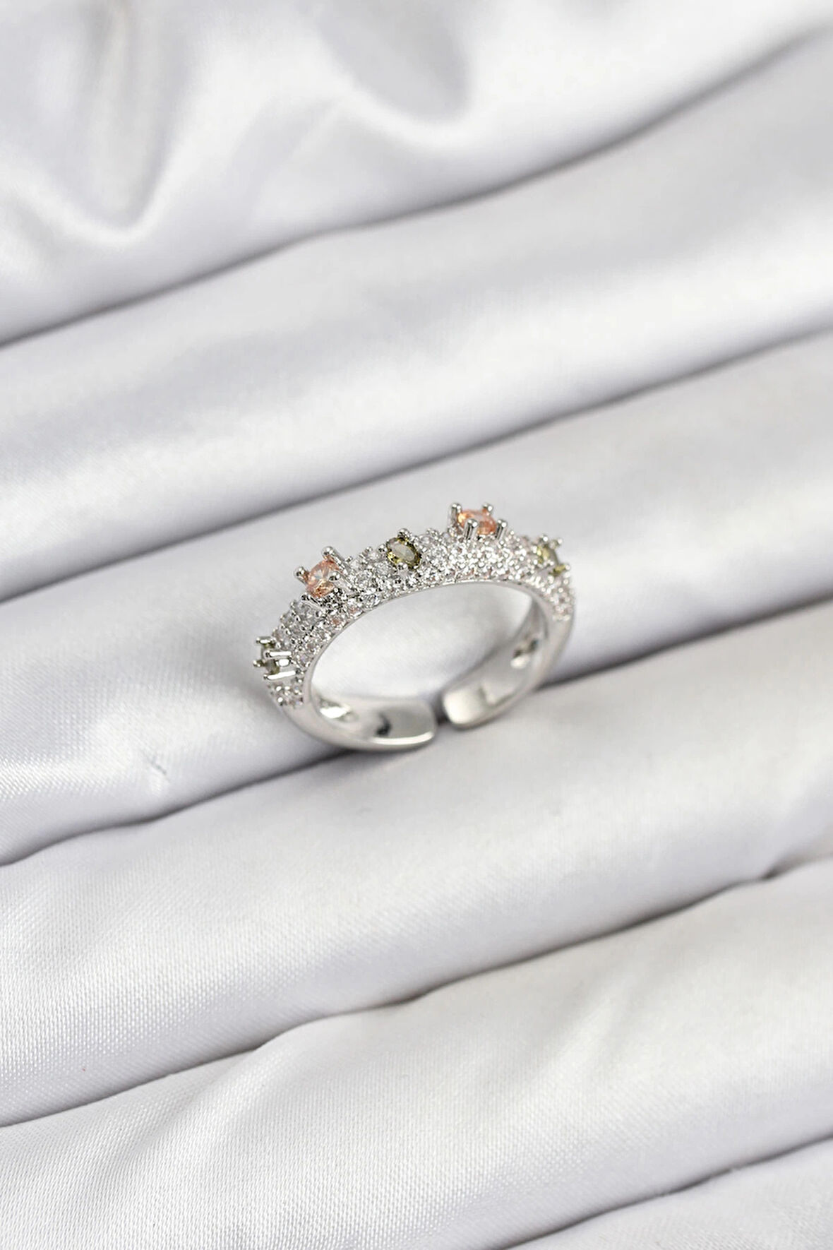 Dodes Pirinç Gümüş Renk Zirkon Taşlı Vintage Kadın Yüzük TG27BYK3863