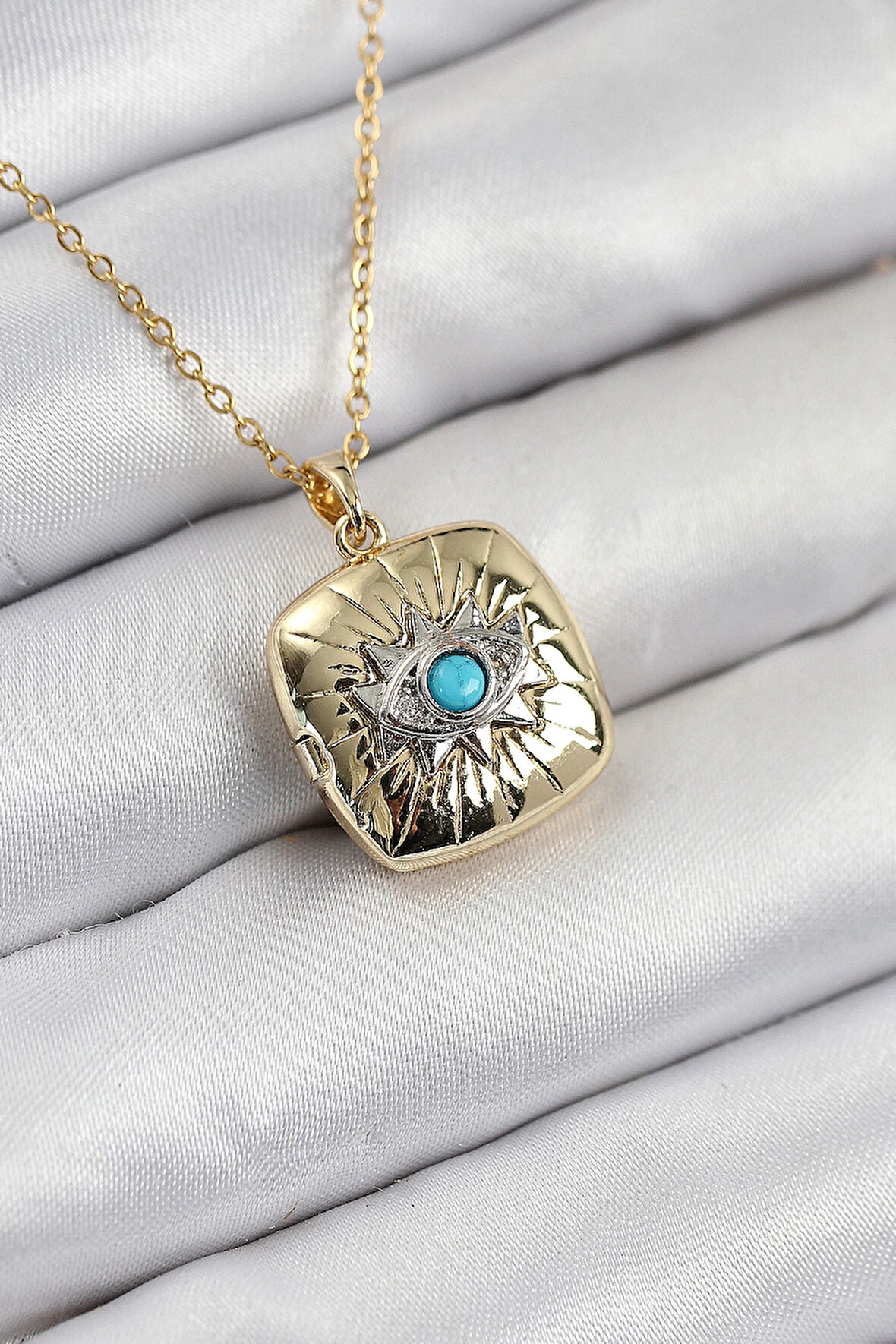 Dodes 316L Çelik Zirkon Taşlı Açılabilr Kapaklı Göz Model Gold Renk Kadın Kolye TG27BKO10518