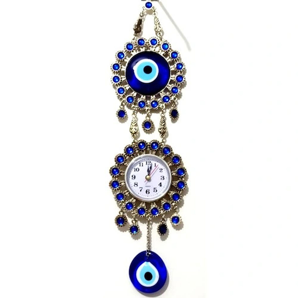 Dodes Nikel Zamak Kaplamalı Nazar Boncuklu Gümüş Rengi Mini Duvar Saati