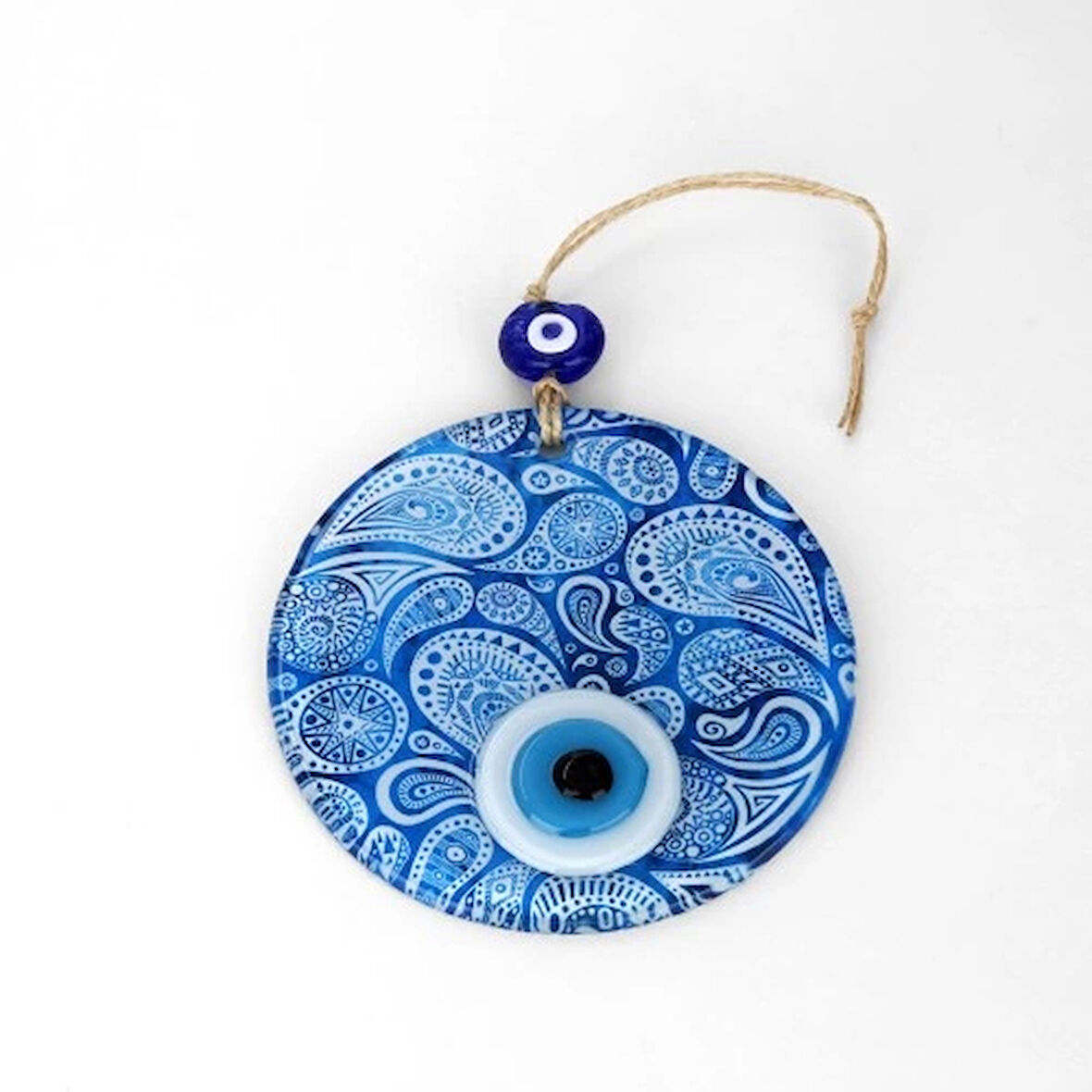 Dodes Mavi Beyaz Cam Nazar Boncuğu, El İşçiliği Cam Duvar Süsü, Nazarlık Hediyelik Eşya
