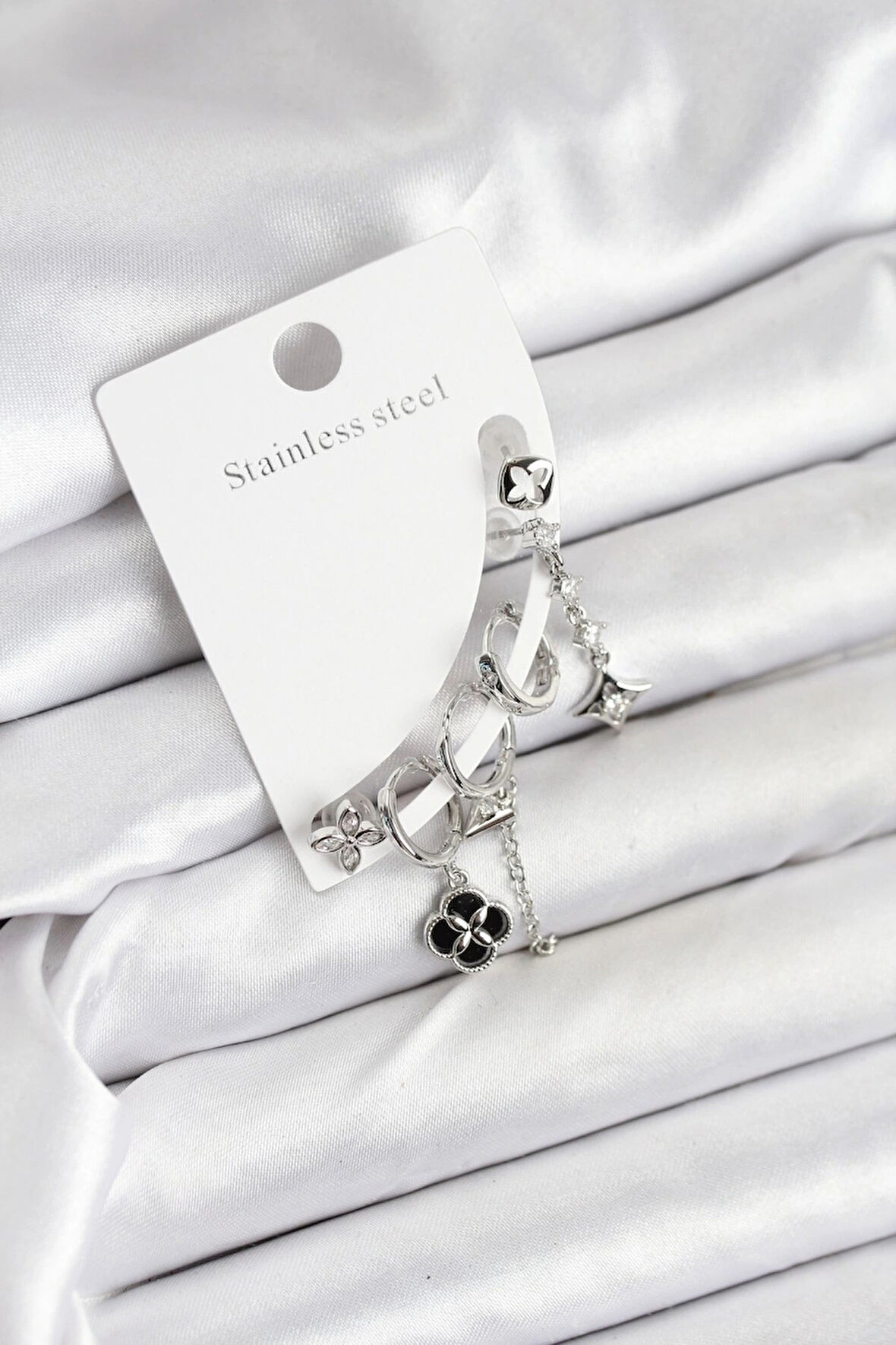 Dodes Dodes Pirinç Gümüş Renk Kadın Set Küpe TG27BKP11218