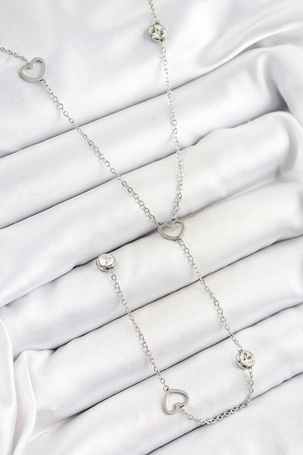 Dodes 316L Çelik Zirkon Taşlı Kalp Figürlü Y Model Gümüş Renk Kadın Kolye TG27BKO10334