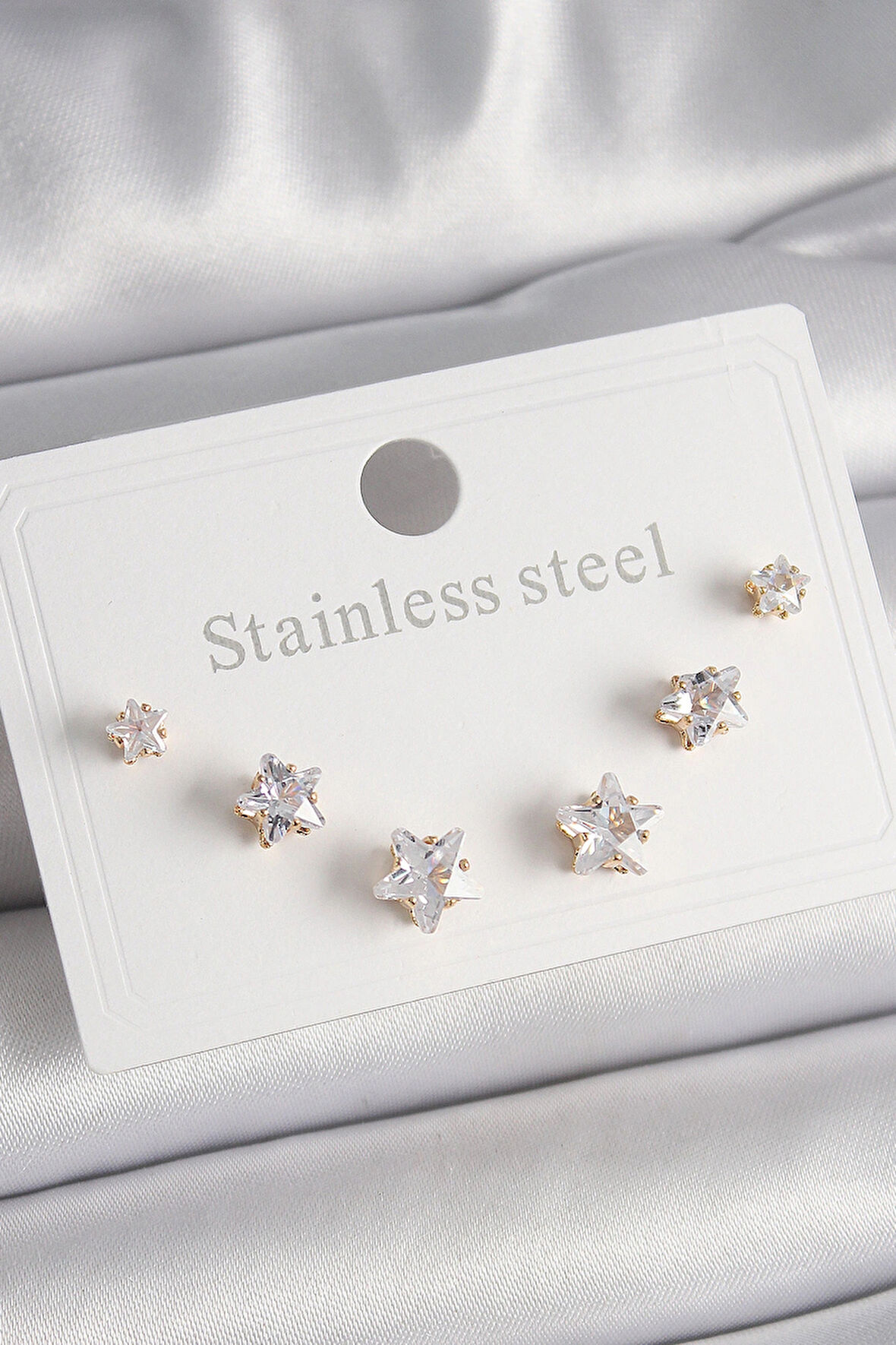 Dodes Dodes 316L Çelik Gold Renk Zirkon Taşlı Yıldız Model Kadın Küpe Seti TG27BKP9882