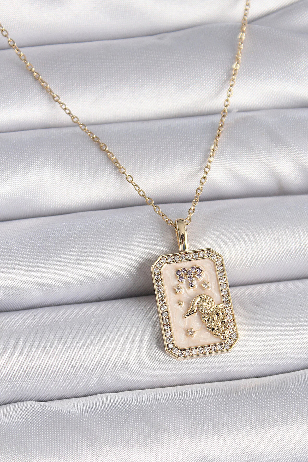 Dodes 316L Çelik Gold Renk Zincir Koç Burcu Zirkon Taşlı Kadın Kolye TG27BKO9462