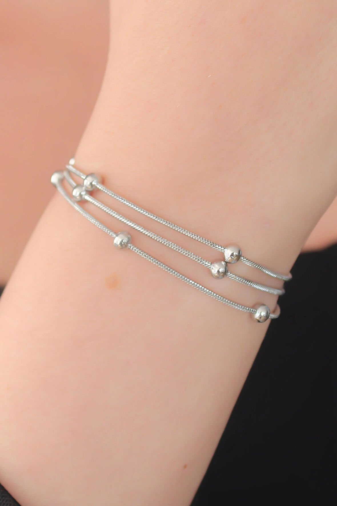 Dodes Dodes 316L Çelik Gümüş Renk Minimal Top Figür Kadın Bileklik TG27BB5142