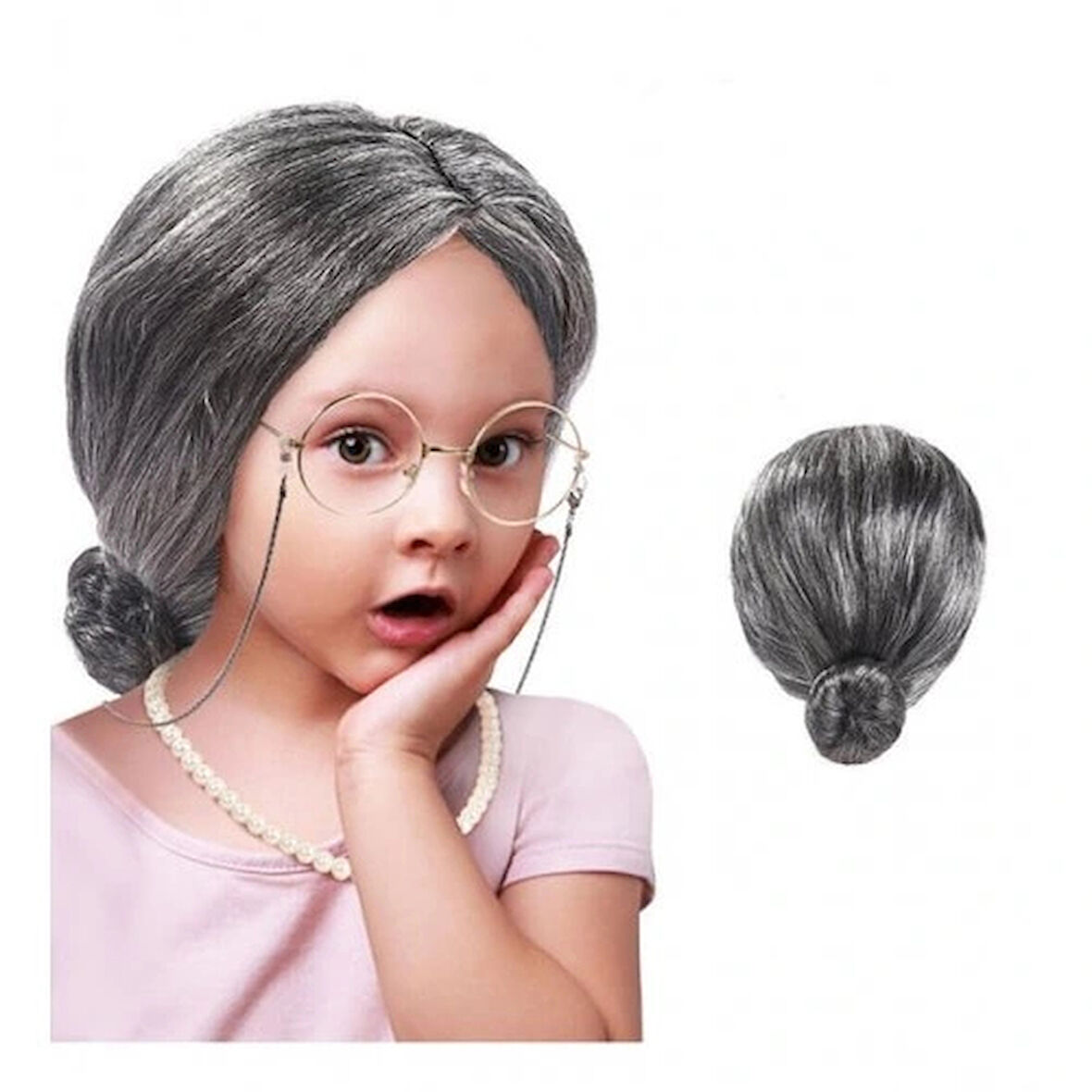 Dodes Gri Yaşlı Peruğu çocuk yetişkin uyumlu