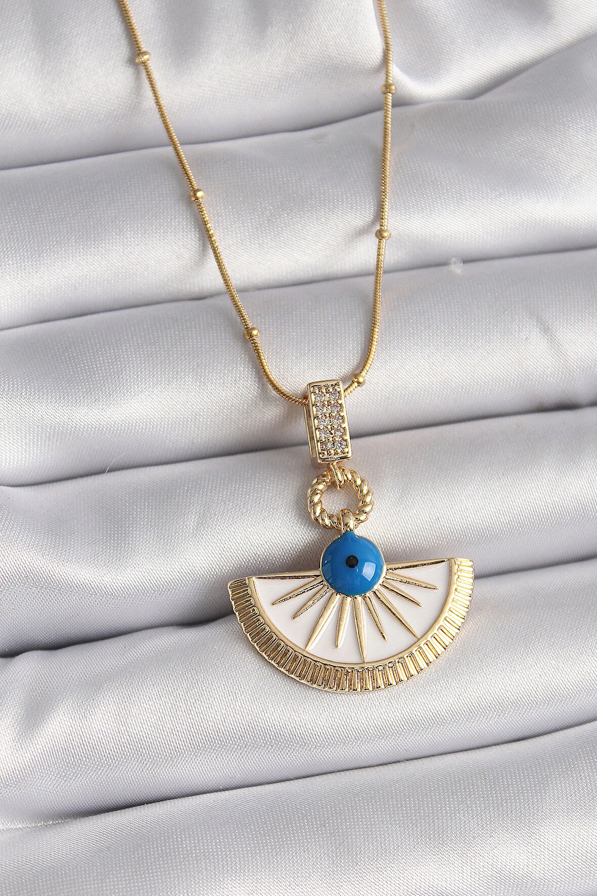 Dodes Dodes 316L Çelik Gold Renk Zincir Zirkon Taş Detaylı Nazar Boncuk Göz Model Kadın Kolye TG27BKO9474