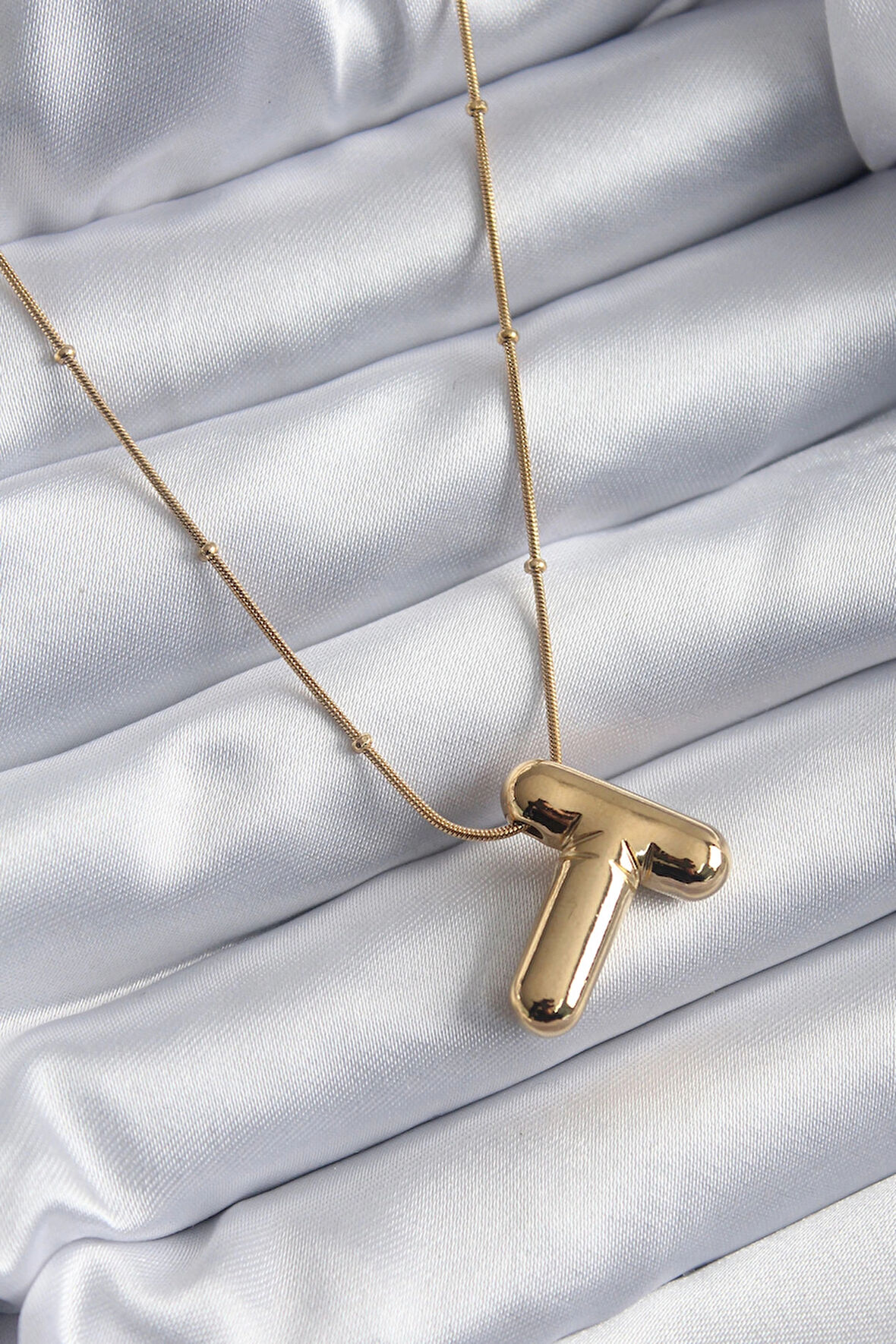 Dodes Dodes 316L Çelik Gold Renk Bubble "T" Harf Model Kadın Kolye TG27BKO7955