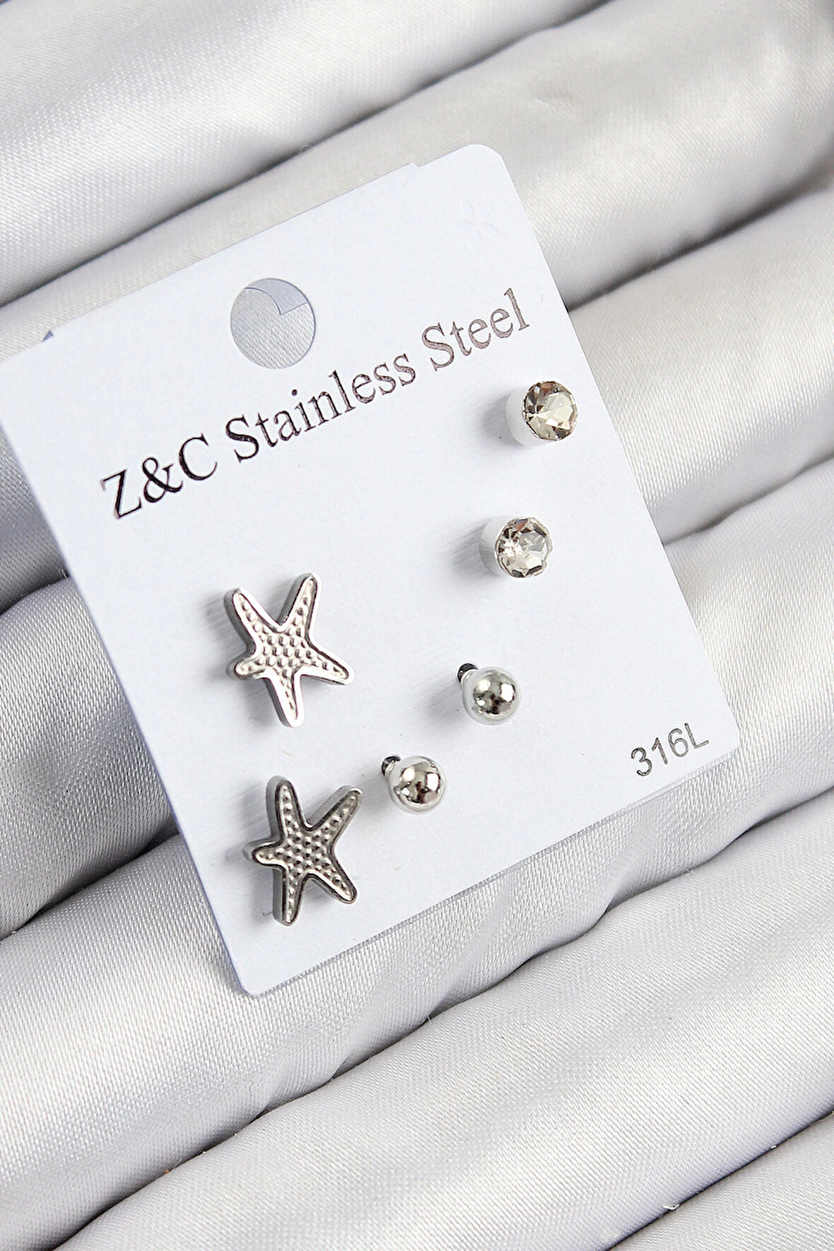 Dodes 316L Çelik Zirkon Taşlı Deniz Yıldızı Model Gümüş Renk Kadın Set Küpe TG27BKP11120