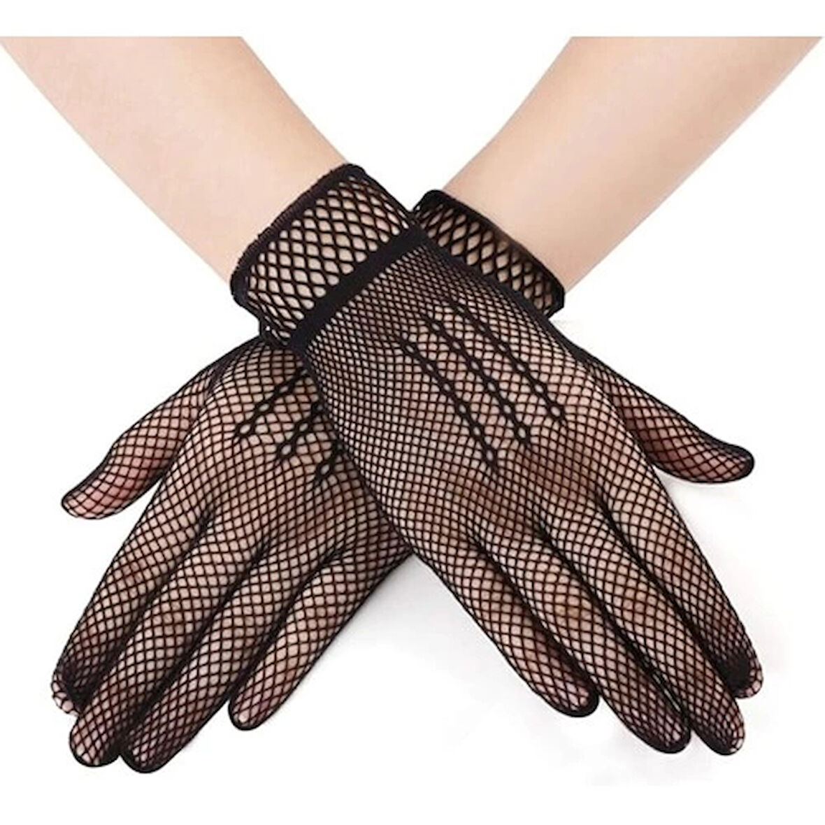 Dodes Siyah Renk Likralı File Eldiven Parmaklı Örgü Eldiven Yetişkin Boy