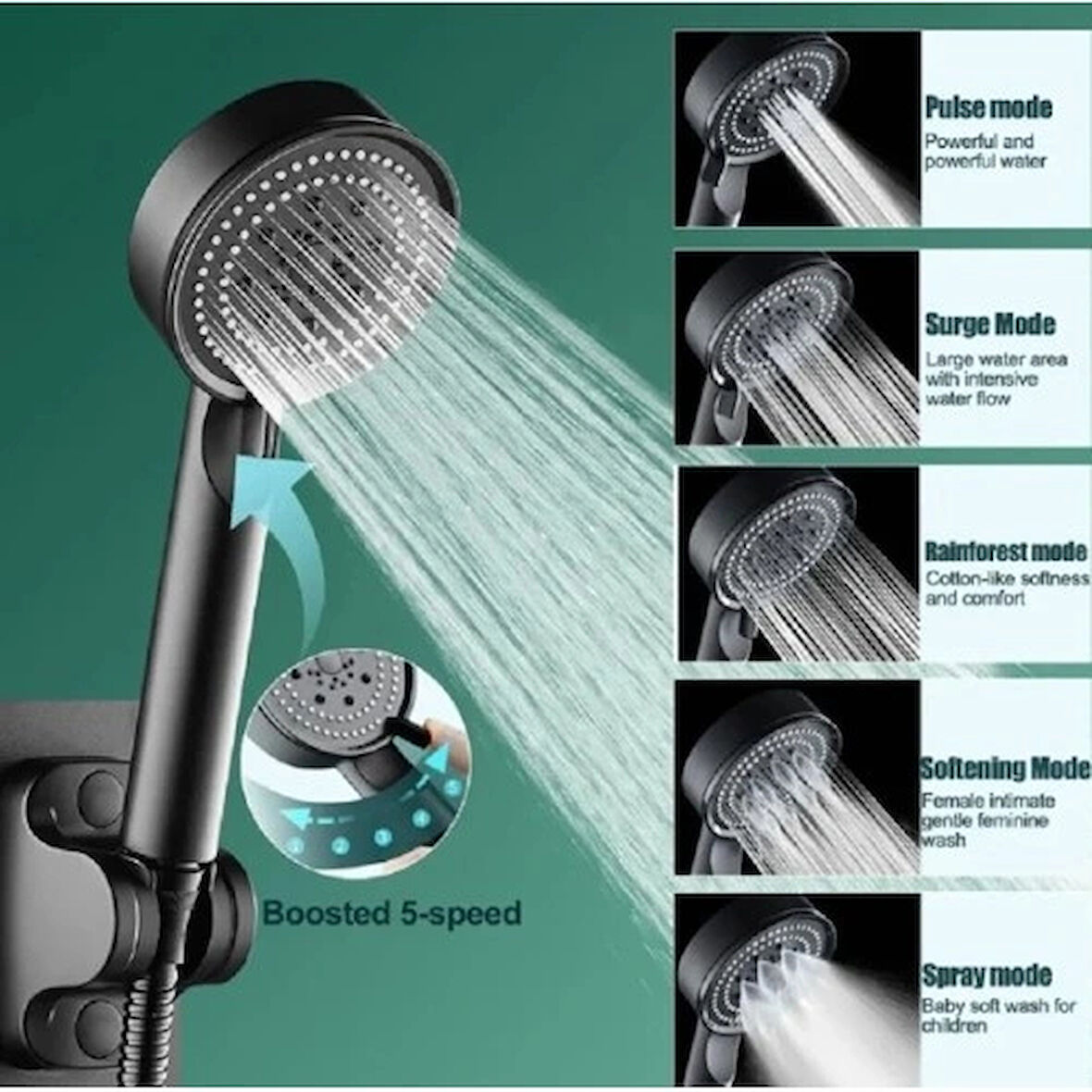 Dodes 5 Kademeli Duş Başlığı Siyah