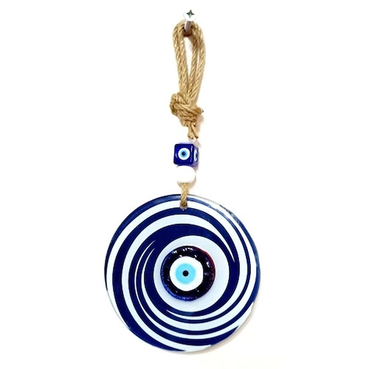 Dodes Nazar Boncuklu Lacivert Ve Beyaz Renkli Füzyon Cam Duvar Süsü