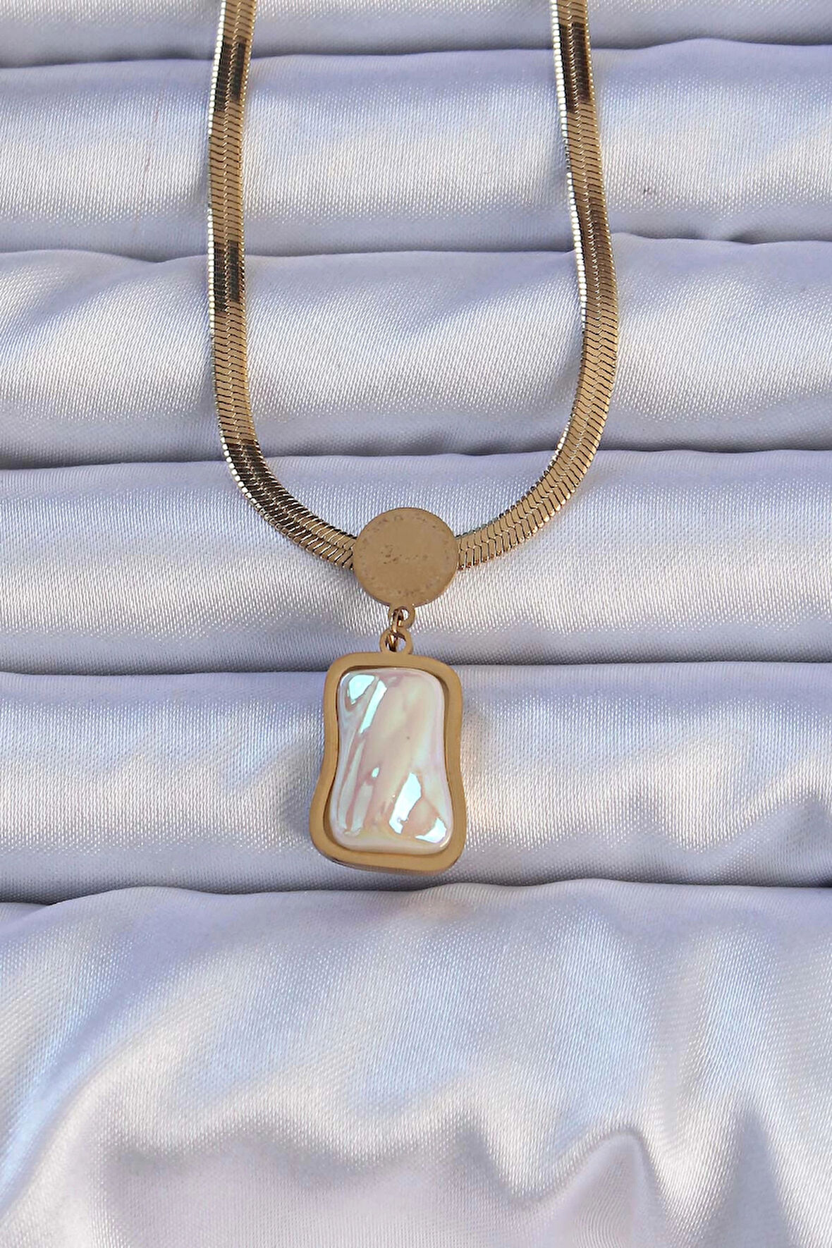 Dodes 316L Çelik Gold Renk İtalyan Zincir Ezme Taşlı Kolye TG27BKO9207