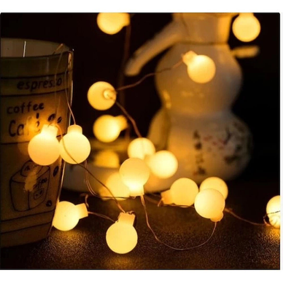 Dodes 3m 20 Led Beyaz Top Gün ışığı Pilli 2 Kademeli