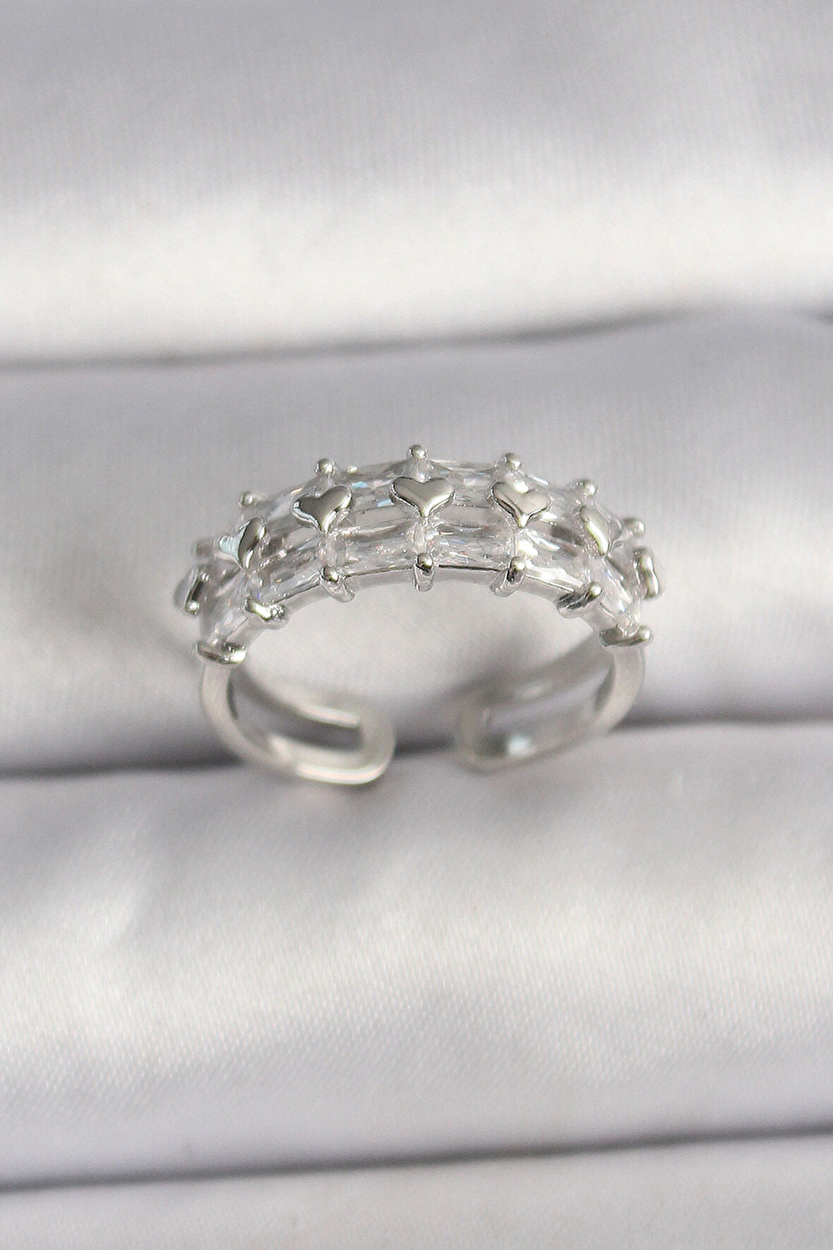 Dodes Dodes Pirinç Gümüş Renk Zirkon Taşlı Ayarlanabilir Yüzük TG27BYK3548