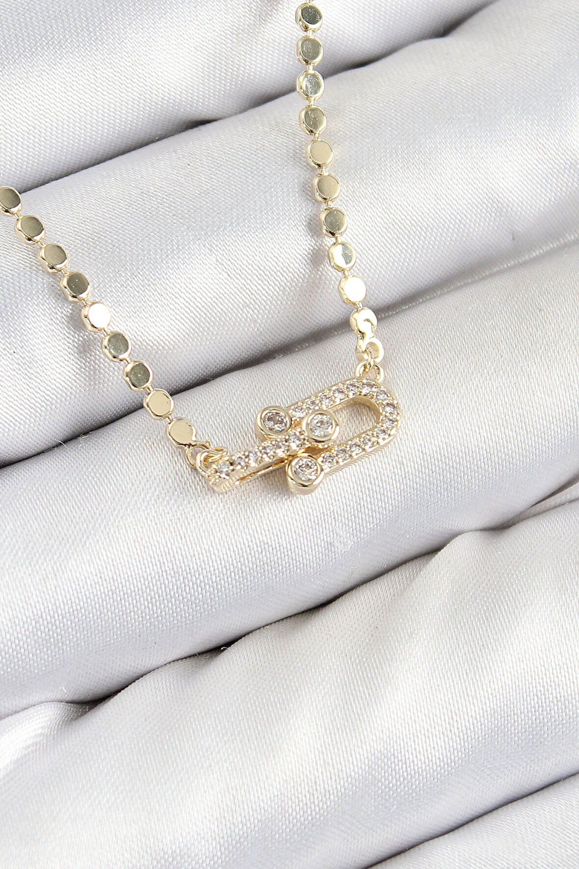 Dodes Dodes Pirinç Zirkon Taşlı Tifany Model Ezme Zincir Gold Renk Kadın Kolye TG27BKO10393