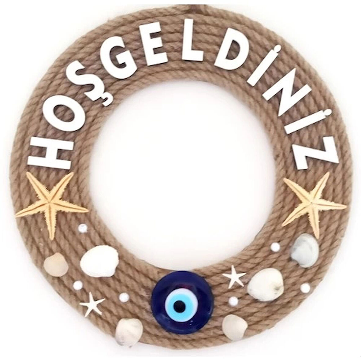 Dodes Deniz Yıldızlı Nazar Boncuklu Çakıl Taşlı İncili Hoş Geldiniz Yazılı Kapı Ve Duvar Süsü  