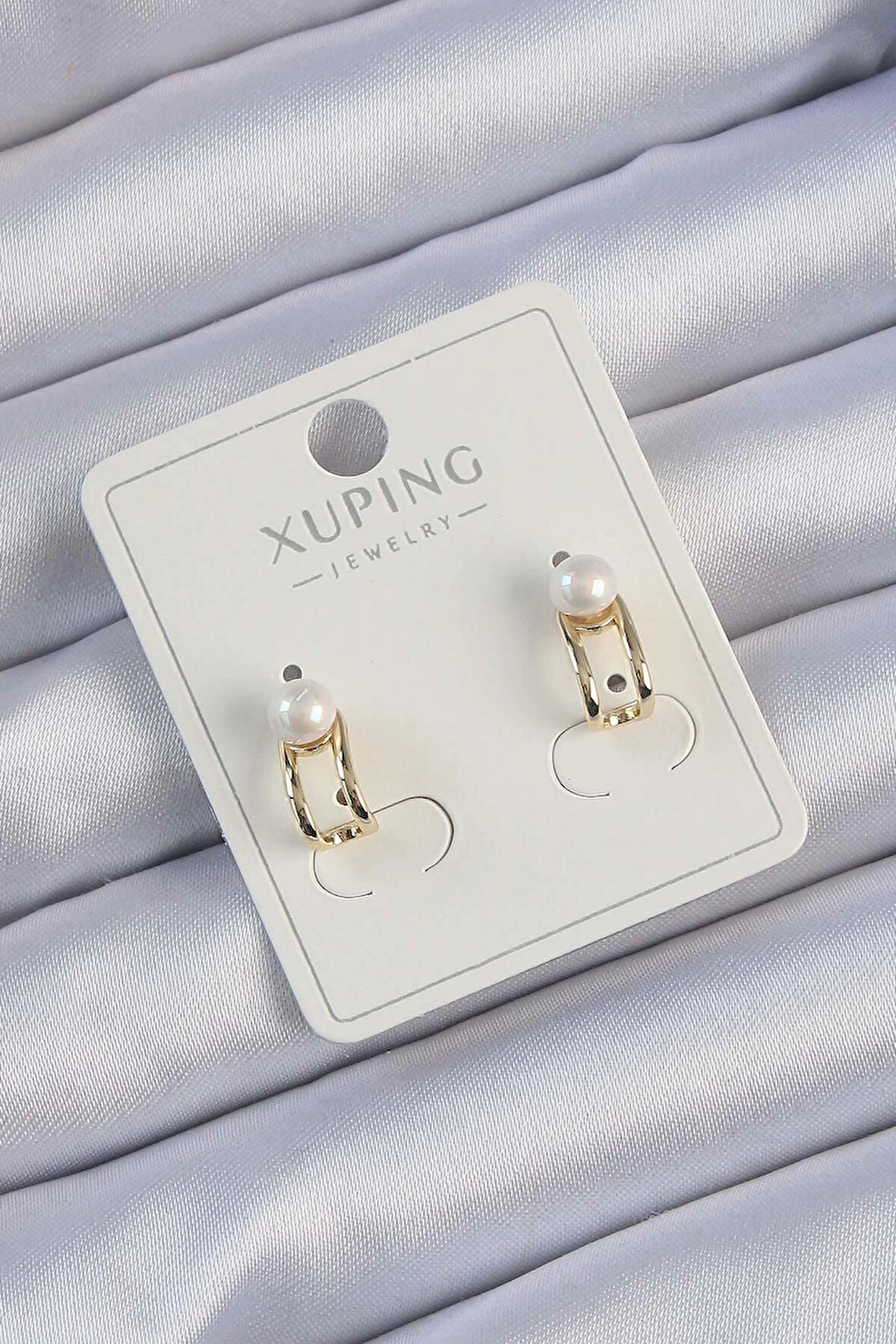 Dodes Xuping Gold Renk İnci Taşlı Halka Küpe TG27BKP9386