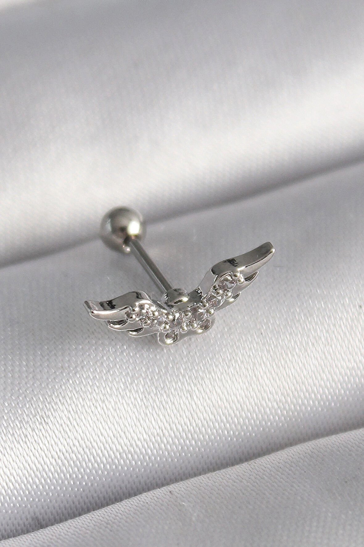 Dodes Dodes 316L Çelik Gümüş Renk Zirkon Taş Detay Kanat Model Tragus Piercing TG27PR1291