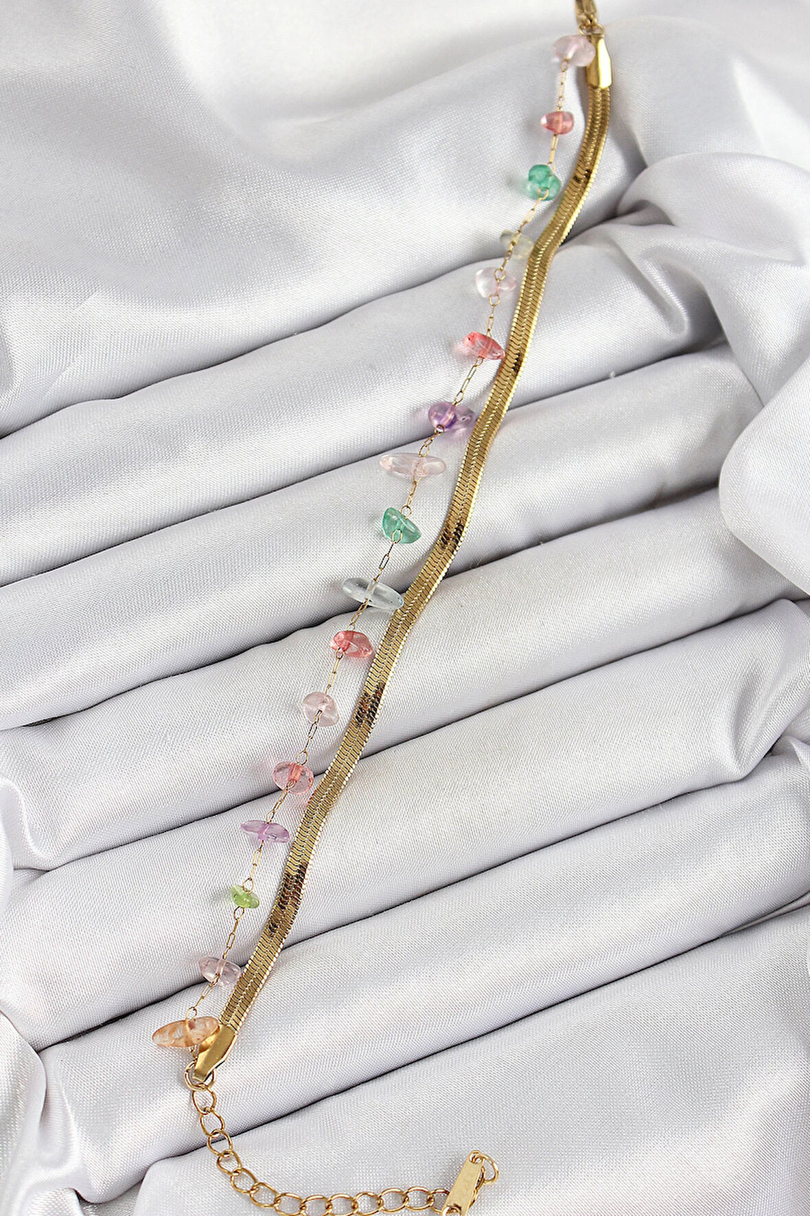 Dodes 316L Çelik Gold Renk Kristal Karışık Renkli Taşlı Kadın Bileklik TG27BB7091