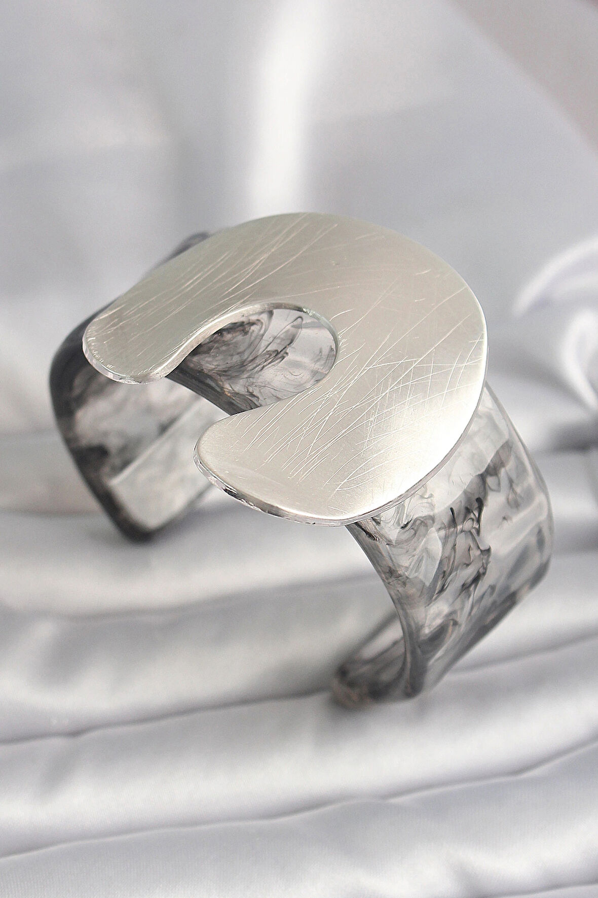 Dodes Dodes Siyah Mermer Desen Akrilik Plaka Vintage Kadın Bilezik TG27BB6667