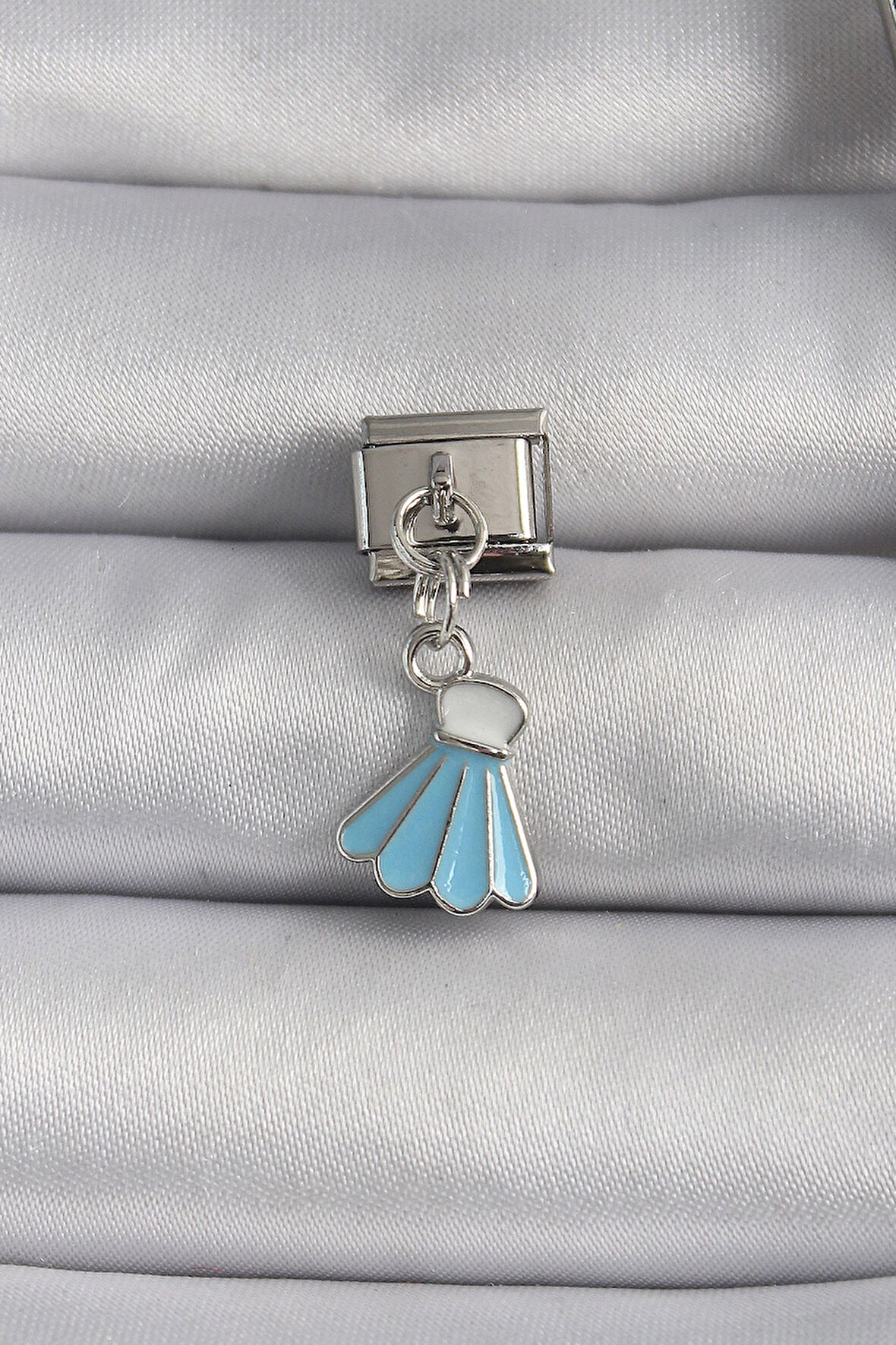 Dodes 316L Çelik Gümüş Renk Mavi Renk Sallantı Elbise Model Nomination Charm TG27BC1101