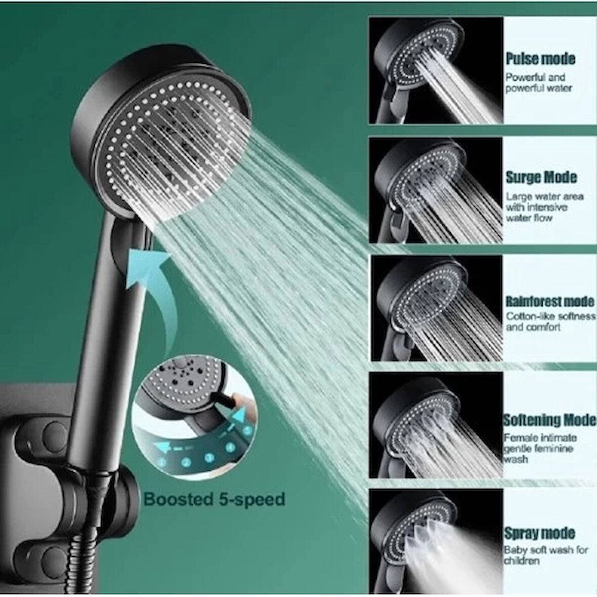 Dodes 5 Kademeli Duş Başlığı Siyah