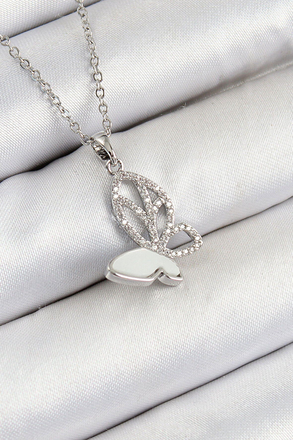 Dodes Dodes 316L Çelik Zirkon Taşlı Kelebek Model Gümüş Renk Kadın Kolye TG27BKO10404