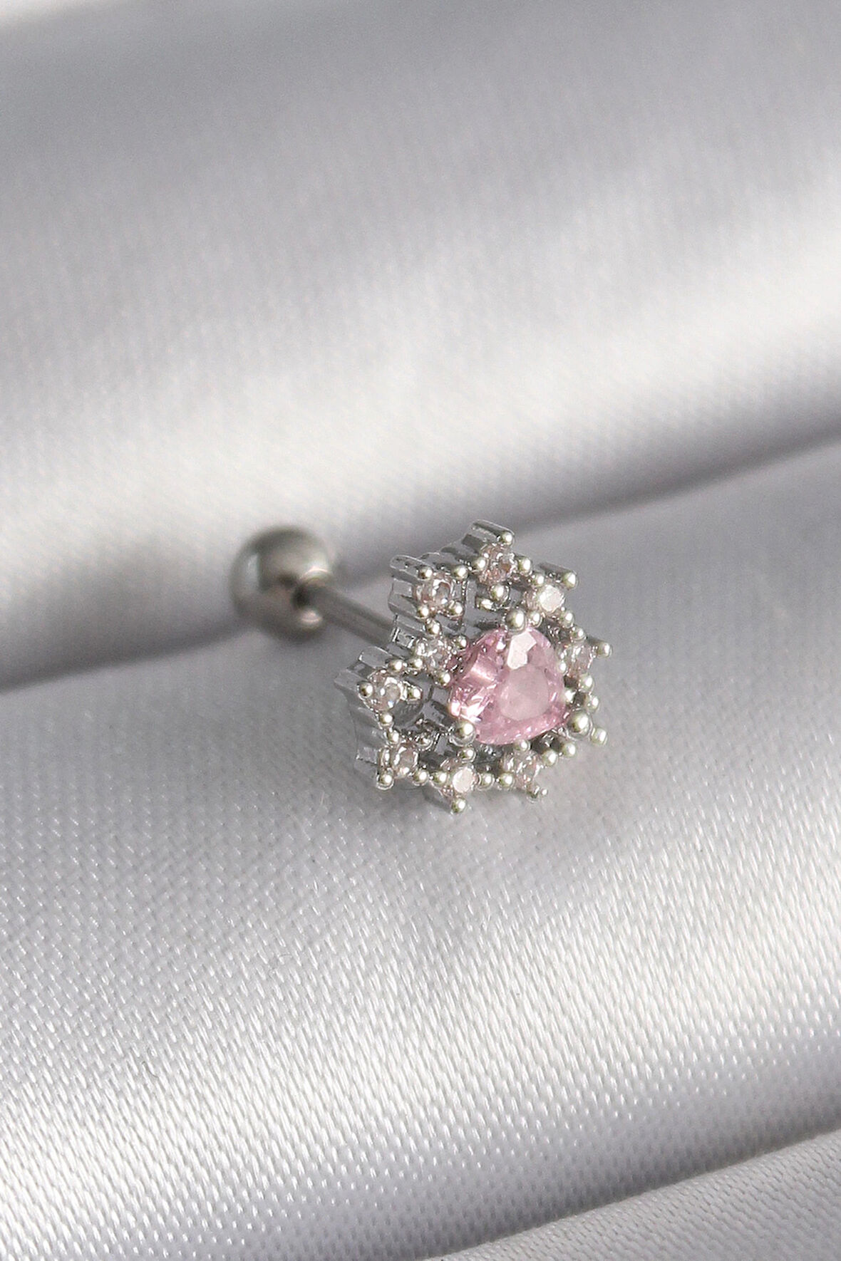 Dodes 316L Çelik Gümüş Renk Zirkon Taşlı Kalp Tragus Piercing TG27PR1243