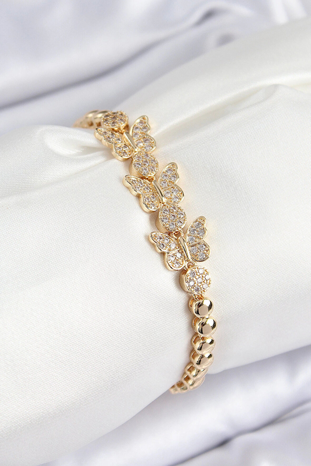 Dodes Pirinç Zirkon Taşlı Kelebek Model Gold Renk Kadın Bileklik TG27BB7891