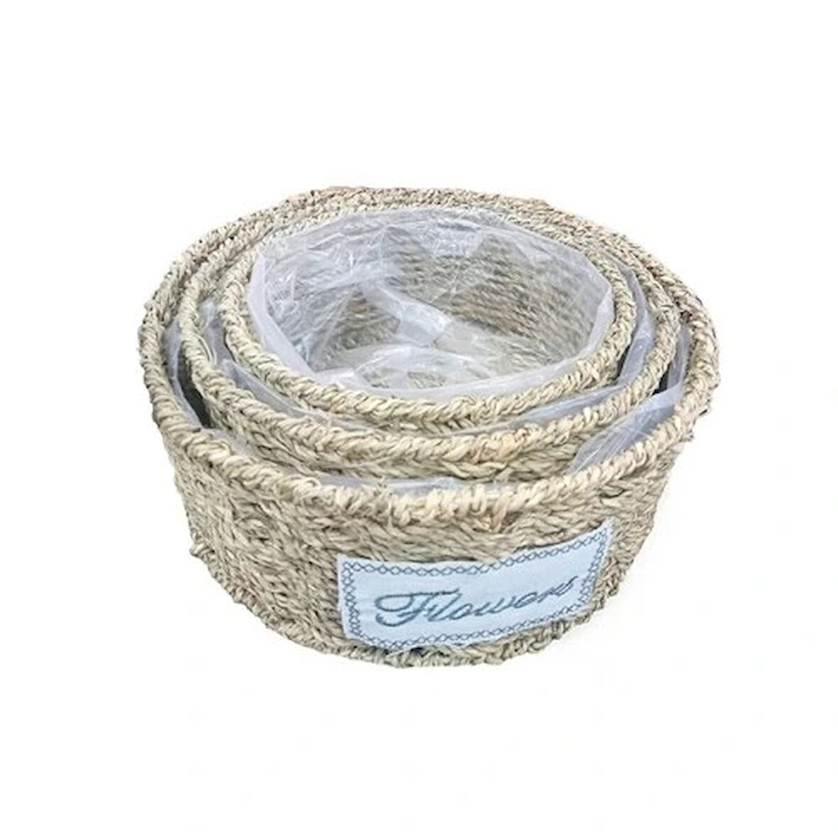 Dodes Yuvarlak Doğal Hasır Saksı Seti - 3'lü