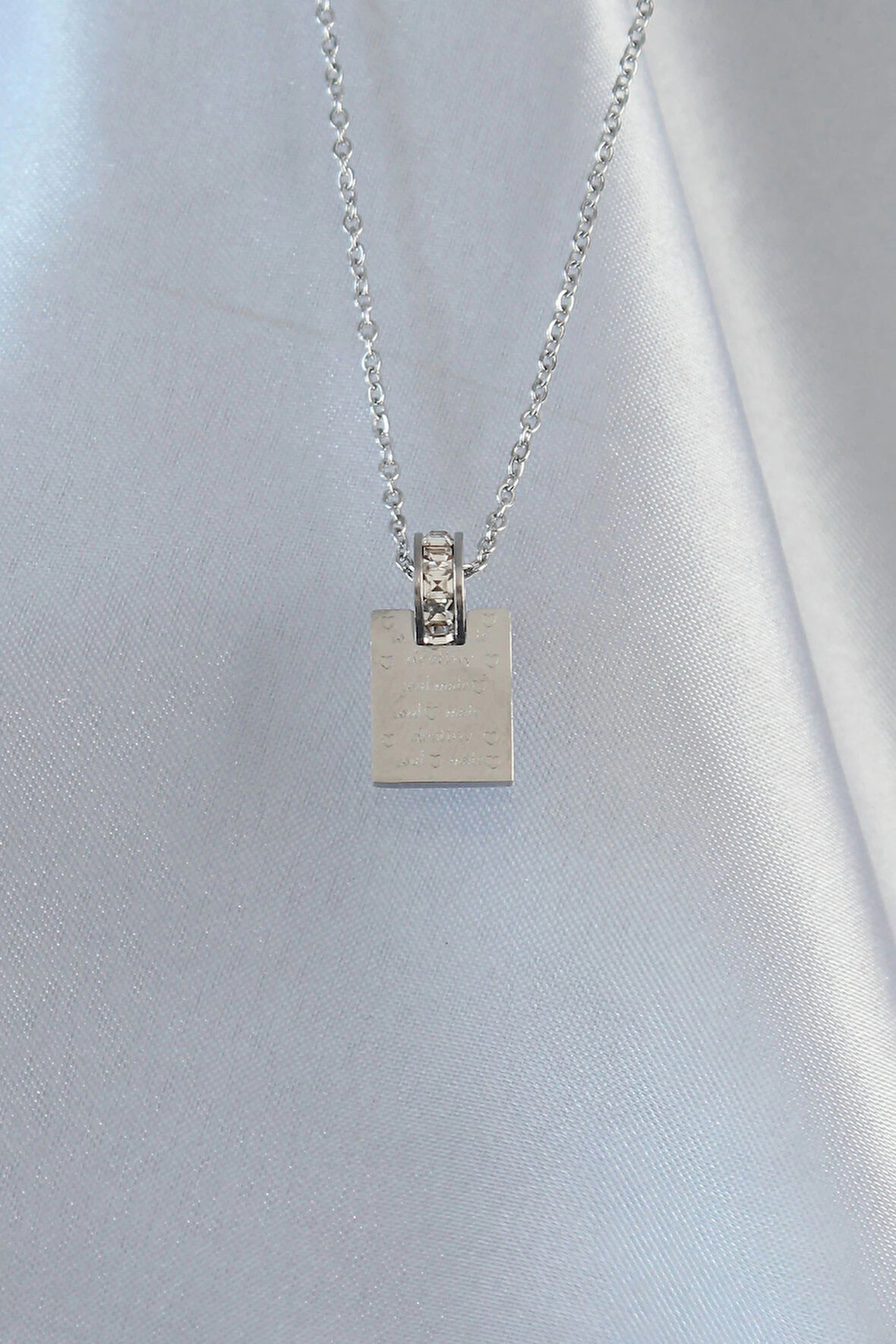 Dodes 316L Çelik Zincir Gümüş Renk Zirkon Taşlı Aşk Mektubu Kolye TG27BKO8908