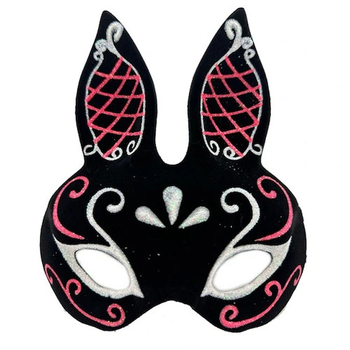 Dodes Siyah Süet Tavşan Maskesi Simli