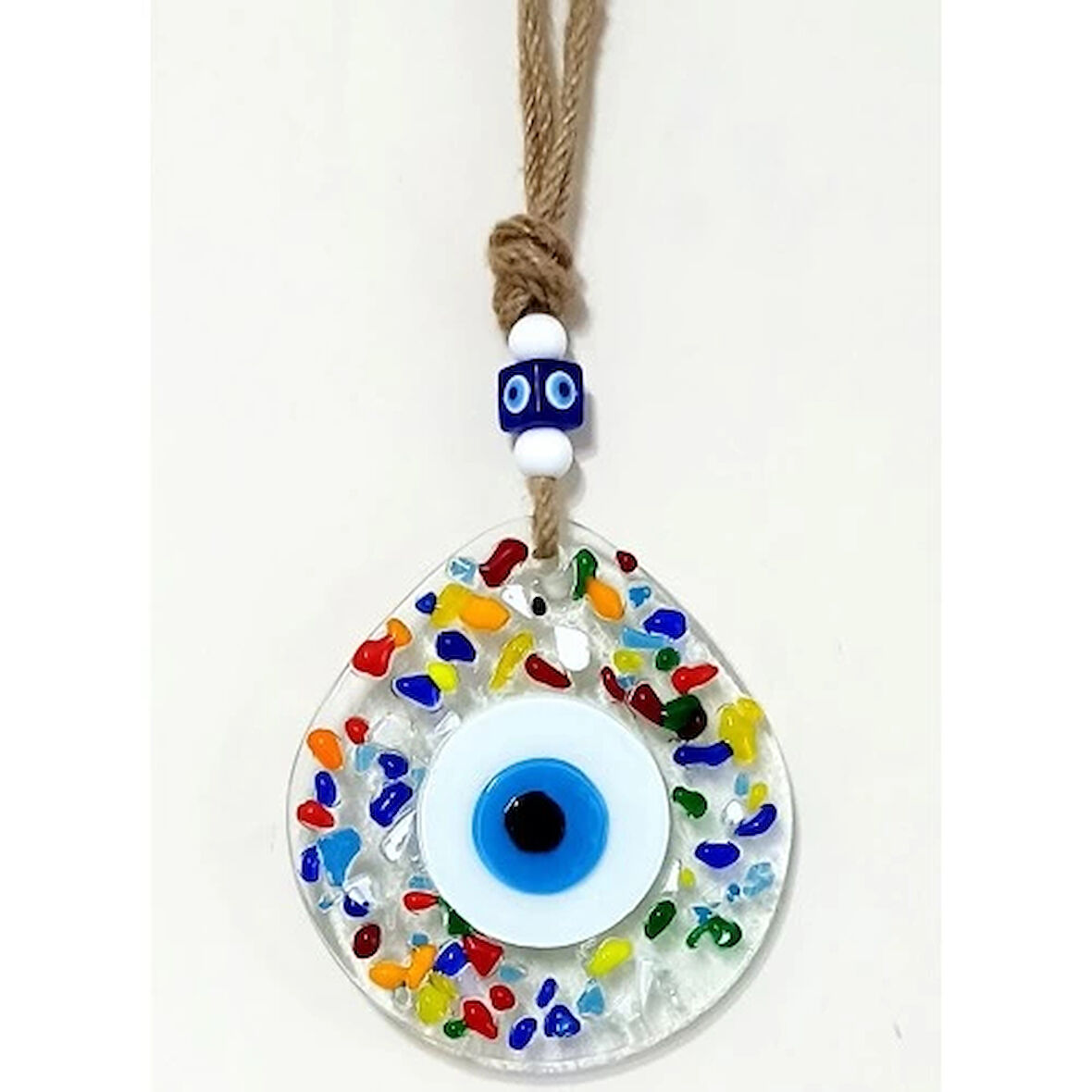 Dodes Gökkuşağı Renklerinde Nazar Boncuklu Damla Model Şeffaf Cam Duvar Süsü