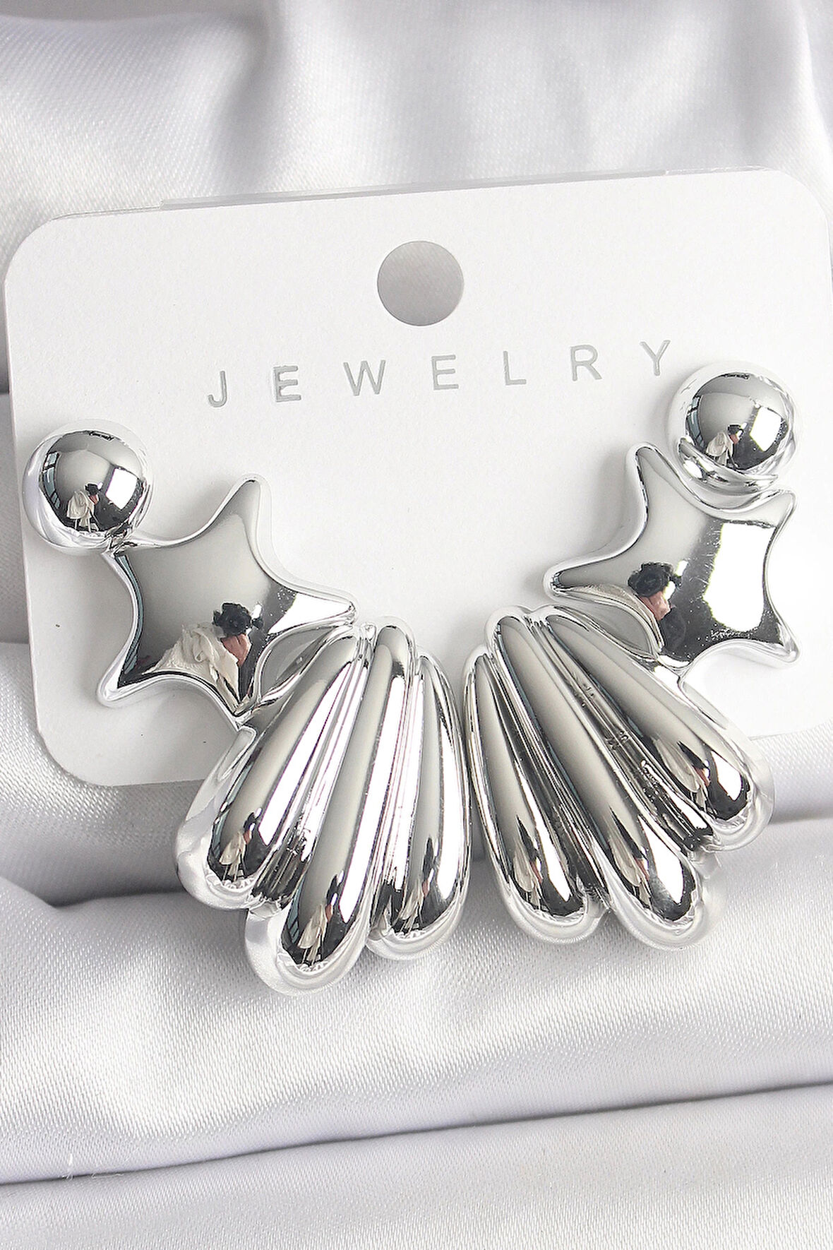 Dodes Gümüş Renk Yıldız Deniz Kabuğu Model CCB Plastik Kadın Küpe Seti TG27BKP10031