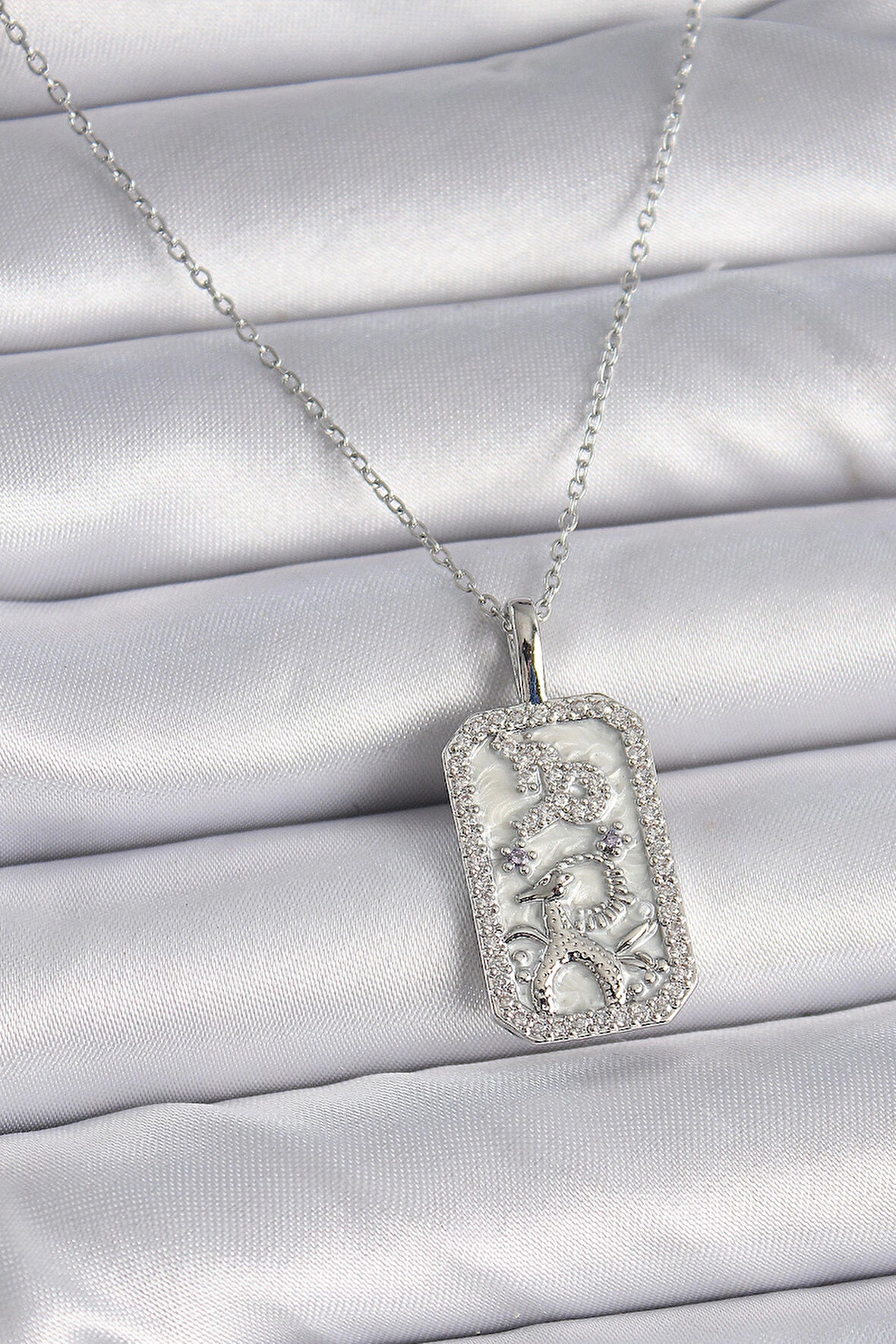 Dodes 316L Çelik Gümüş Renk Zincir Oğlak Burcu Zirkon Taşlı Kadın Kolye TG27BKO9449