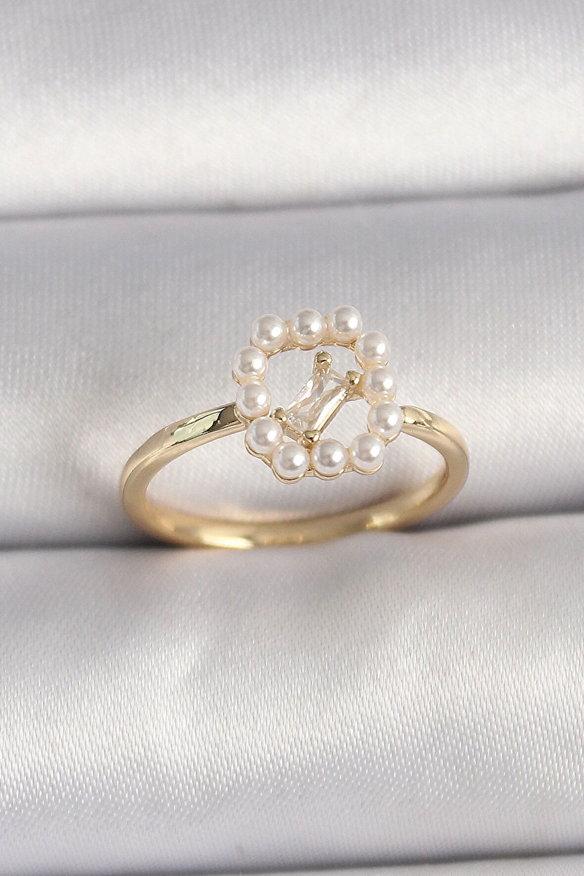 Dodes Pirinç Gold Renk Zirkon Taş Detaylı İncili Ayarlanabilir Yüzük TG27BYK3541