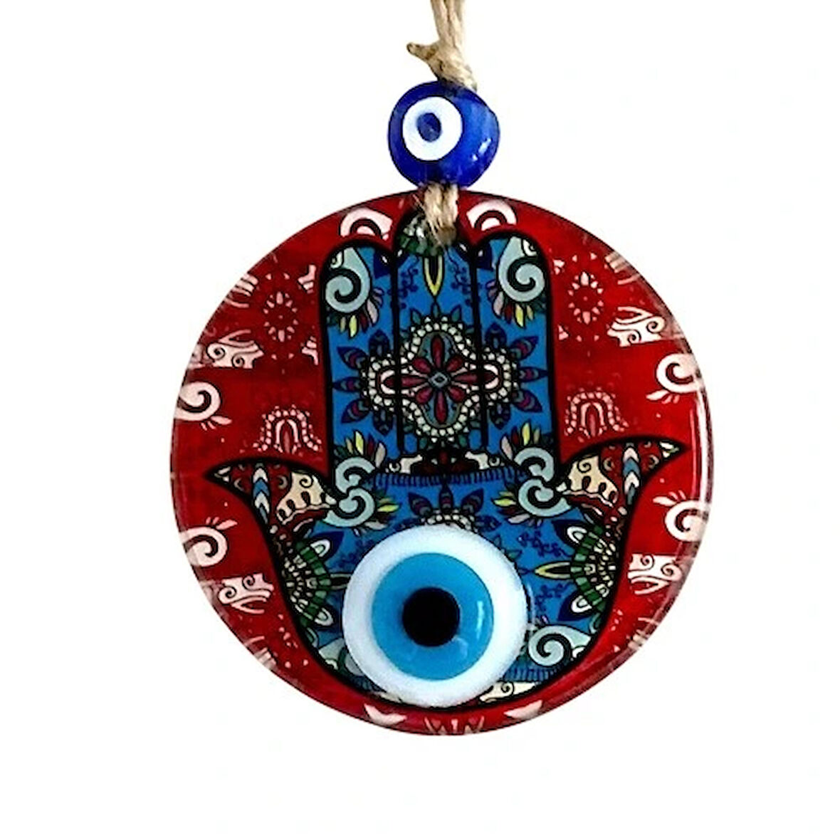 Dodes Fatma Ana Bereket Eli Desenli Nazar Boncuklu Duvar Süsü 10 Cm Cam Duvar Süsü