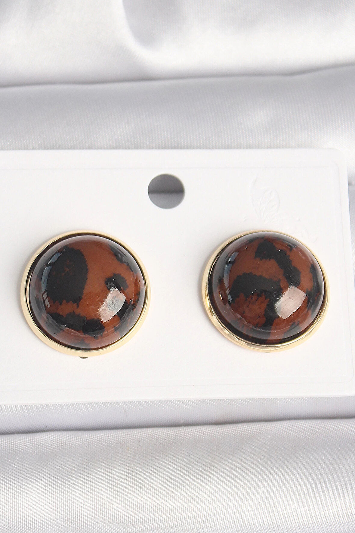 Dodes Pirinç Gold Renk 3D Daire Leopar Model Kadın Küpe TG27BKP10347