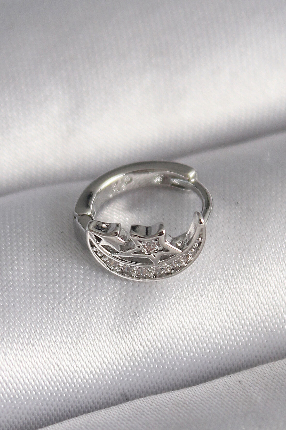 Dodes 316L Çelik Gümüş Renk Zirkon Taşlı Ay Yıldız Model Tragus Piercing TG27PR1323