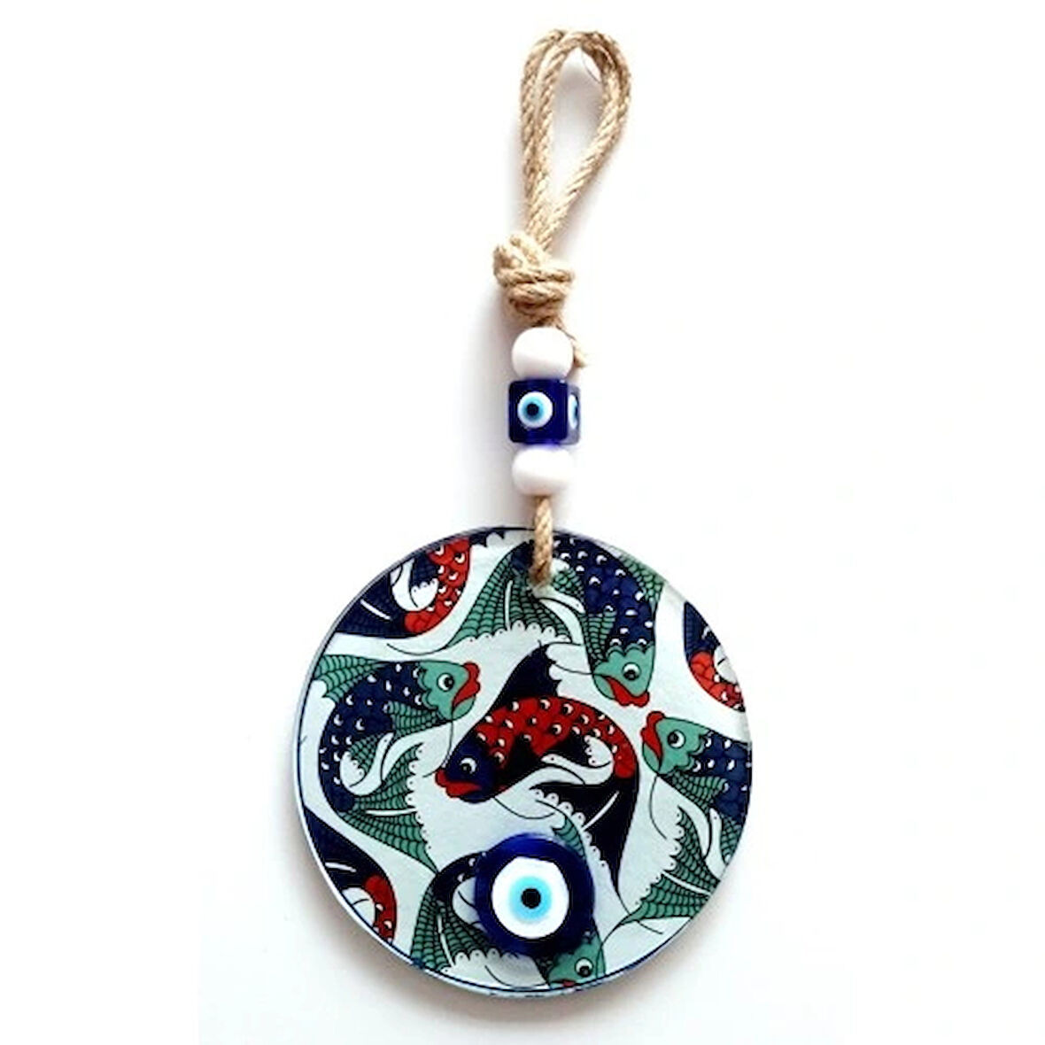 Dodes Balık Desenli Nazar Boncuklu Füzyon Cam Duvar Dekoru