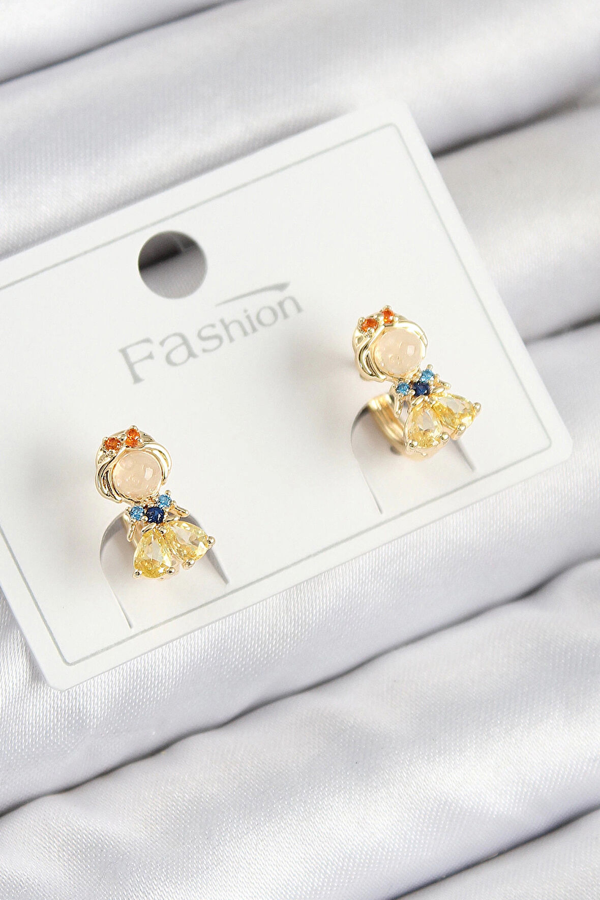 Dodes Pirinç Zirkon Taşlı Pamuk Prenses Model Gold Renk Çocuk Küpe TG27BKP11196