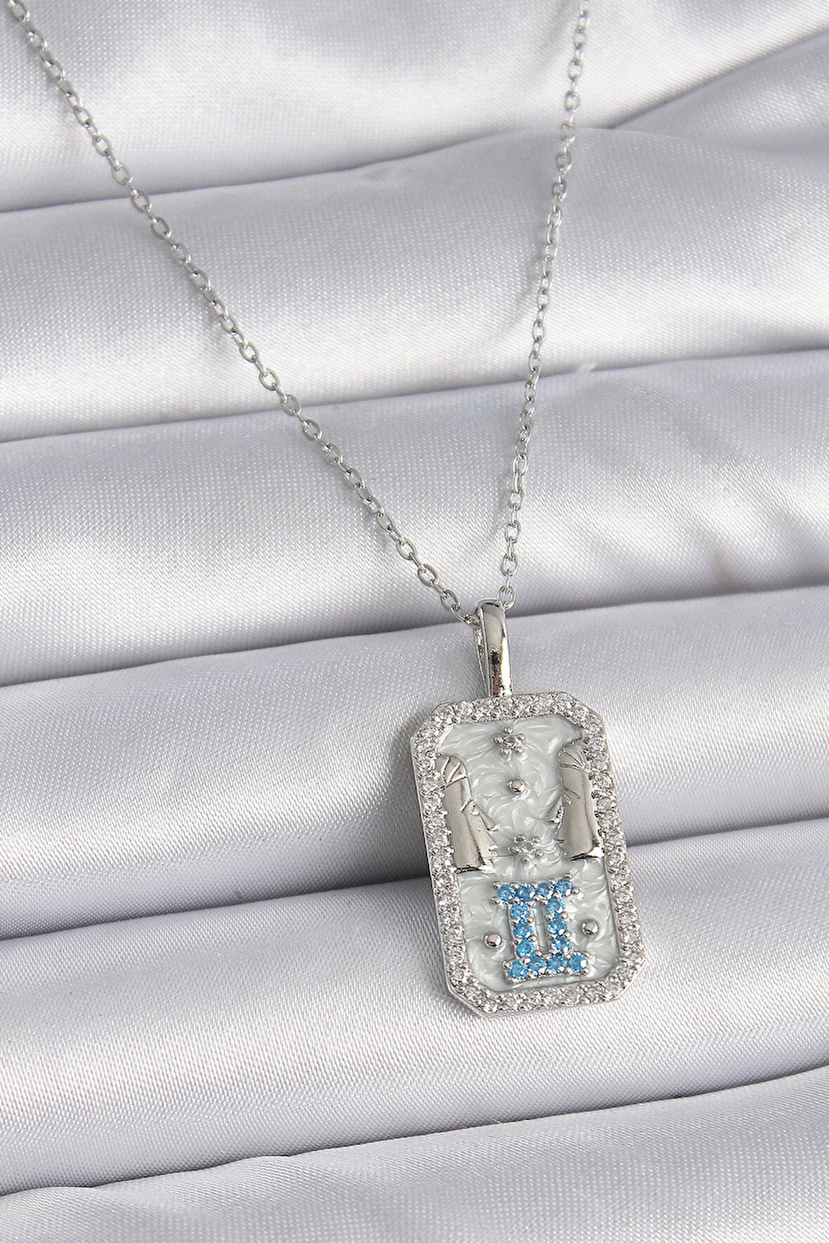 Dodes 316L Çelik Gümüş Renk Zincir İkizler Burcu Zirkon Taşlı Kadın Kolye TG27BKO9446