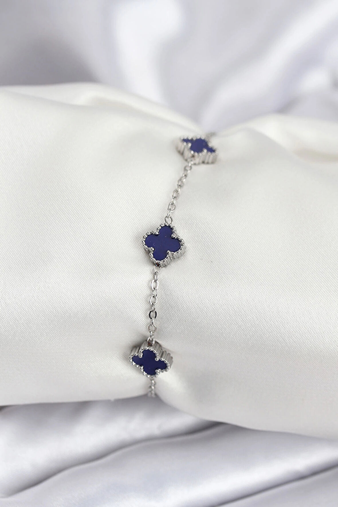 Dodes Dodes 316L Çelik Gümüş Renk Lacivert Baby Boy Yonca Kadın Bileklik TG27BB7952