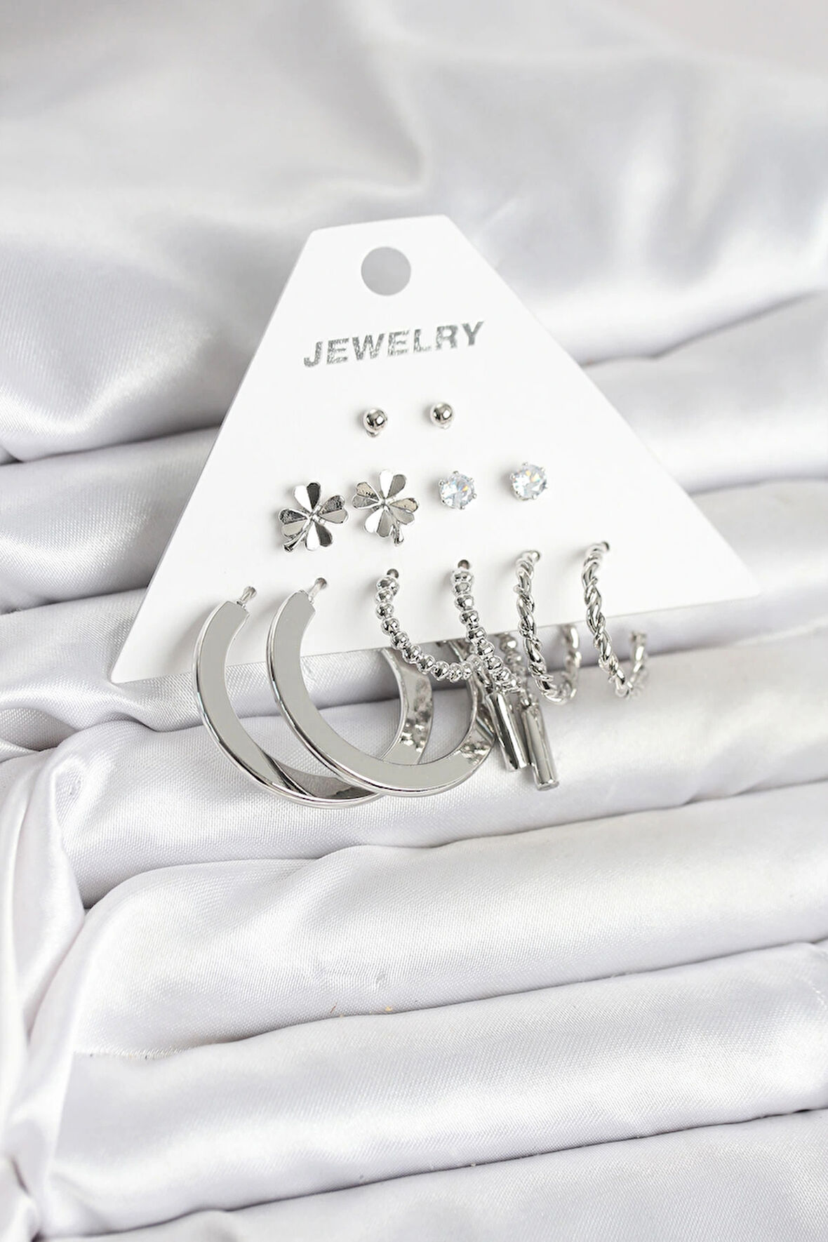 Dodes Dodes Pirinç Gümüş Renk 6 Çift Kadın Küpe Seti TG27BKP11340