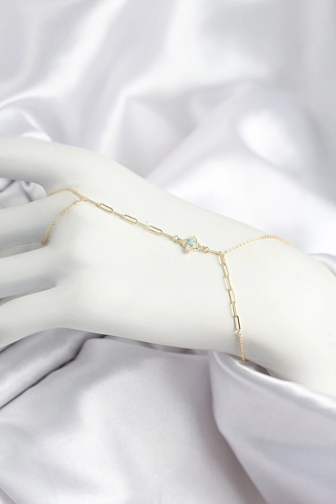 Dodes Dodes Pirinç Zirkon Taşlı Mavi Boncuklu Yonca Model Gold Renk Şahmeran TG27SN721