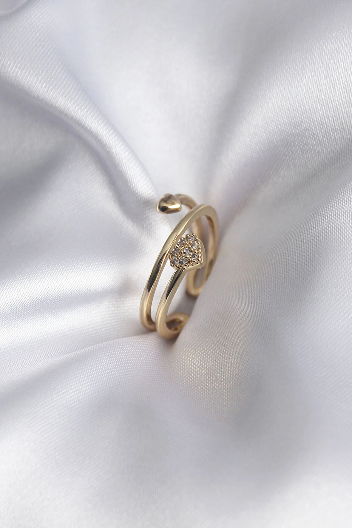 Dodes Dodes Pirinç Gold Renk Zirkon Taş Detay Kalp Model Kadın Yüzük TG27BYK2917