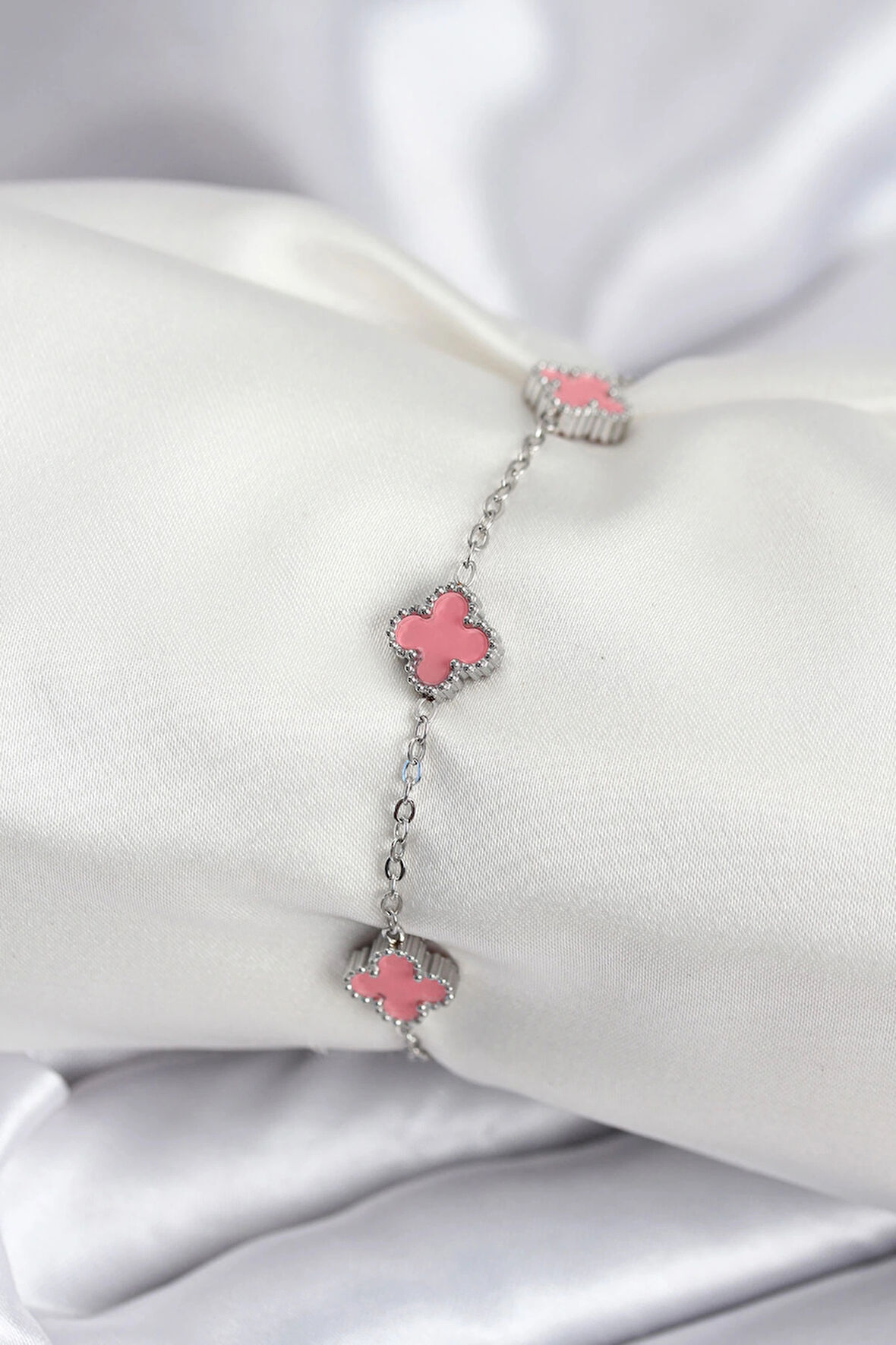 Dodes Dodes 316L Çelik Gümüş Renk Pembe Baby Boy Yonca Kadın Bileklik TG27BB7947