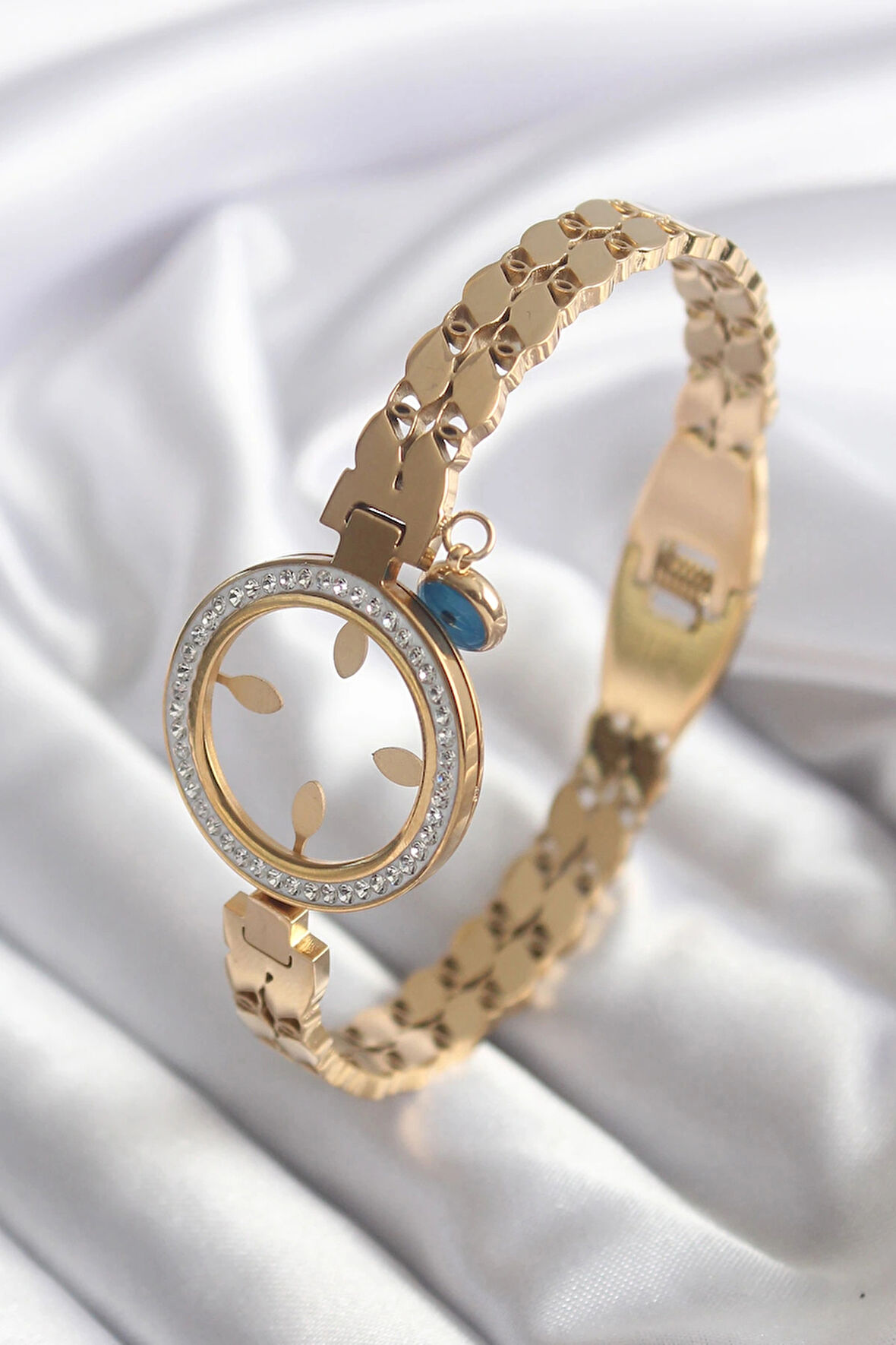 Dodes Dodes 316L Çelik Gold Renk Arpa Model Zirkon Taş Detay Çeyrek Altın Takılabilir Kadın Kelepçe TG27BB5765